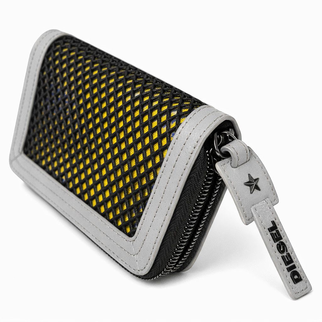 Diesel Diesel Y2K Nylon Mesh Zip Wallet Black Yellow Size ONE SIZE - 4 Thumbnail