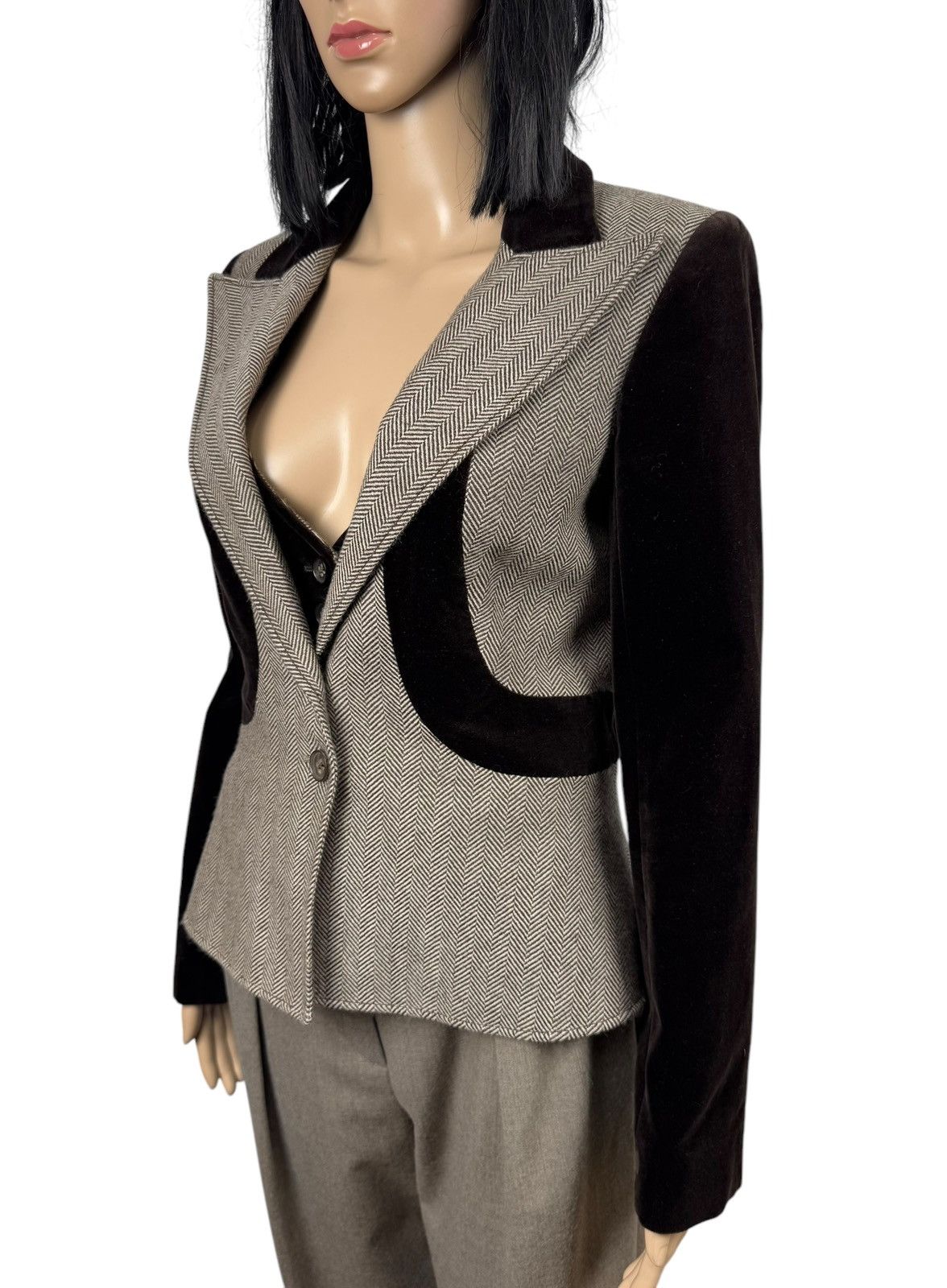 Valentino Valentino Wool Herringbone & Velour Jacket Simulated Vest Size M / US 6-8 / IT 42-44 - 8 Thumbnail