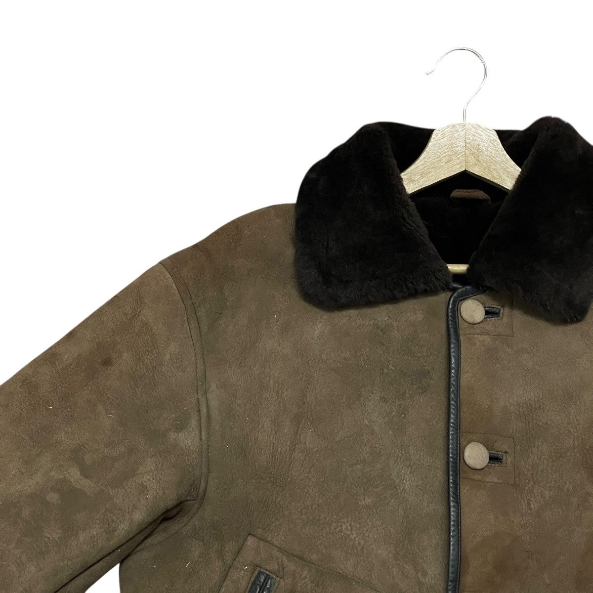 Leather Vintage Brown Suede Sheepskin Leather Shearling Jacket Size US M / EU 48-50 / 2 - 5 Thumbnail