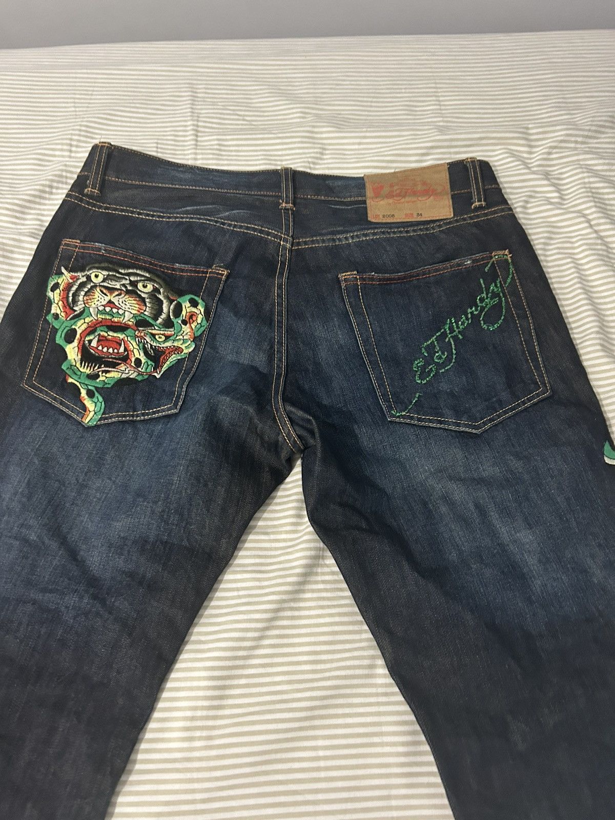 image of Christian Audigier x Ed Hardy Baggy Pants in Blue, Men's (Size 34)