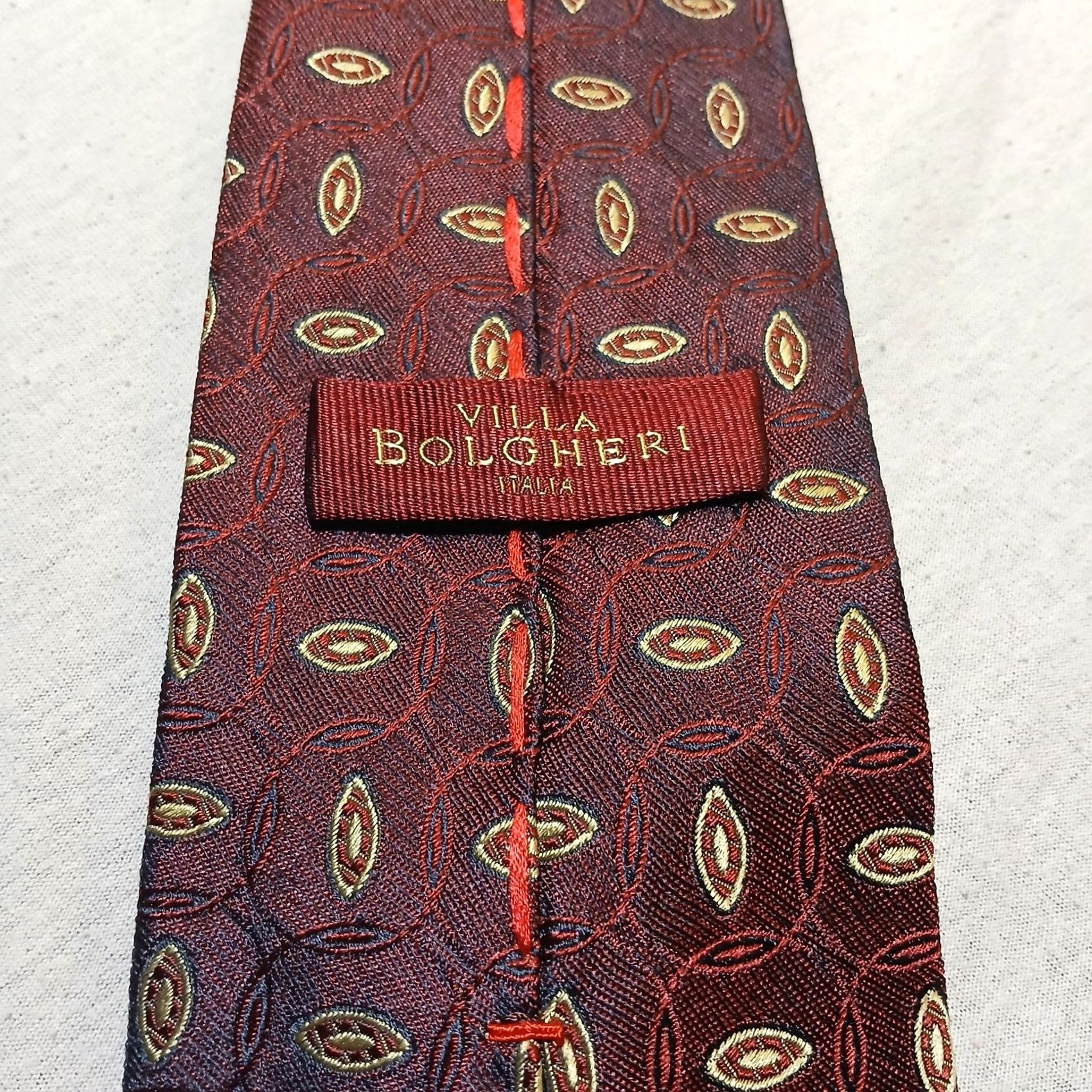 Vintage VILLA BOLGHERI Silk Tie Geometric Pattern Red Black Italy Men Classic 57"-60" width Classic Designer Neckwear Size ONE SIZE - 5 Thumbnail
