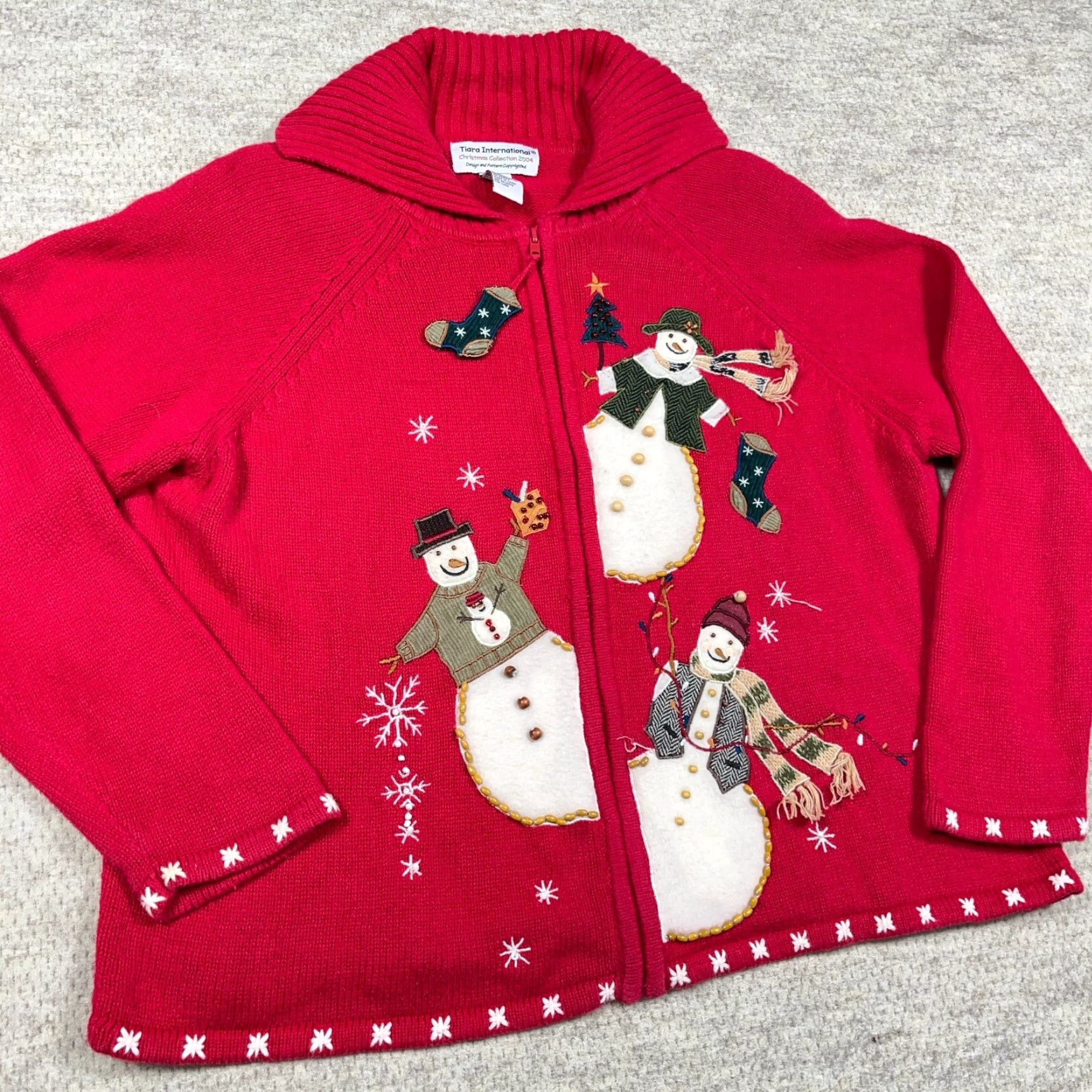 Vintage VINTAGE Tiara International Christmas Cardigan Women XL Red Knit Heavyweight Ugly 90s Snowman Size XL / US 12-14 / IT 48-50 - 2 Thumbnail