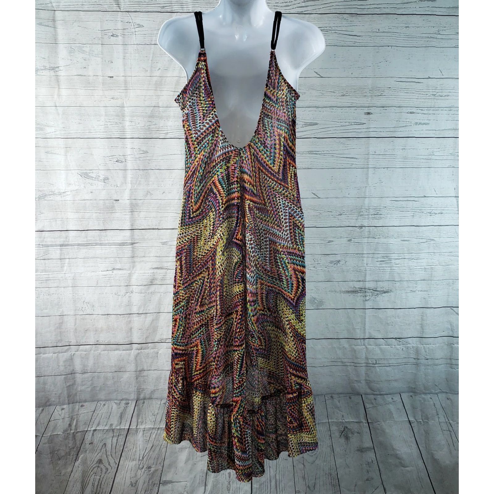 Lucky Brand Lucky Brand Womens Cover Up M Black Pink Adjustable Straps Multicolor Polyester Knit 90s Event Size ONE SIZE - 4 Thumbnail