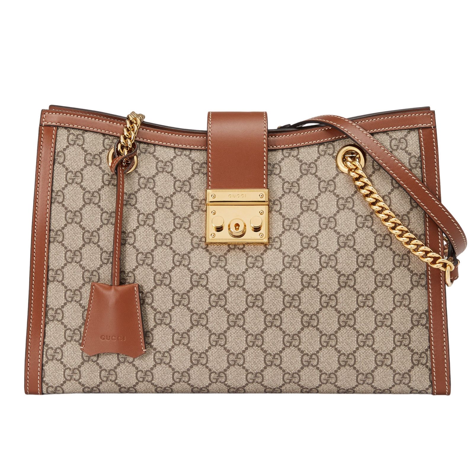 GUCCI Padlock Large $2700 Beige And Ebony GG Canvas Shoulder