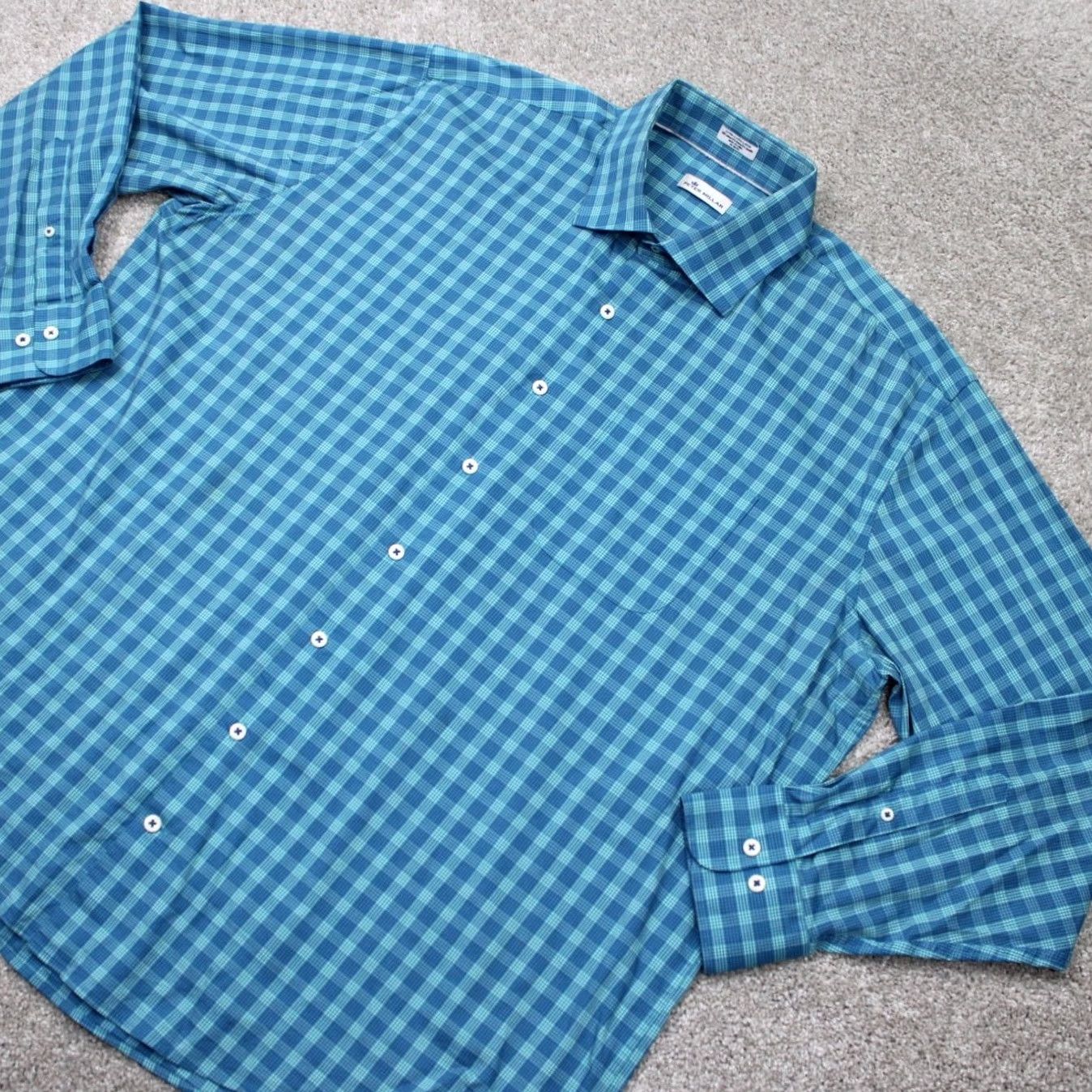 Peter Millar Peter Millar Crown Shirt Mens 2XL Blue/Green Cotton/Nylon Stretch L/S Button-Up Plaid Casual Formal Workwear Sports 2XL Mens Shirt Size US XXL / EU 58 / 5 - 4 Thumbnail