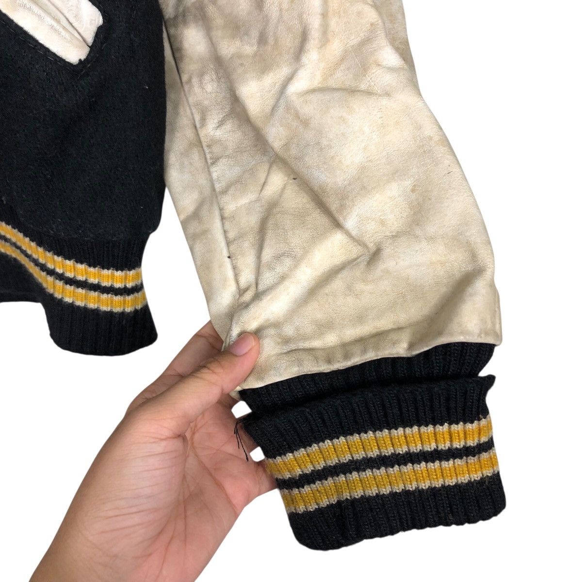 Delong 📌Vintage Varsity Leather Jacket Delon Big Logo Embroidered Size US M / EU 48-50 / 2 - 18 Thumbnail