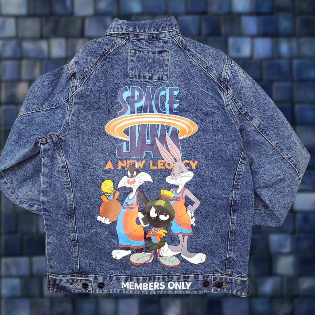 VINTAGE Members Only Space Jam A New Legacy Denim Jacket Mens - Main Image