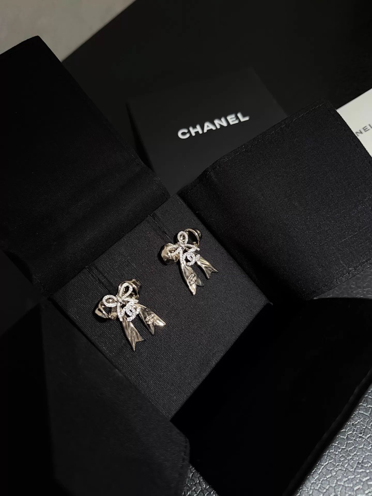 Chanel Chanel 25FW 2-Bow Gold Diamond Earrings Rare Authentic Size ONE SIZE - 1 Thumbnail