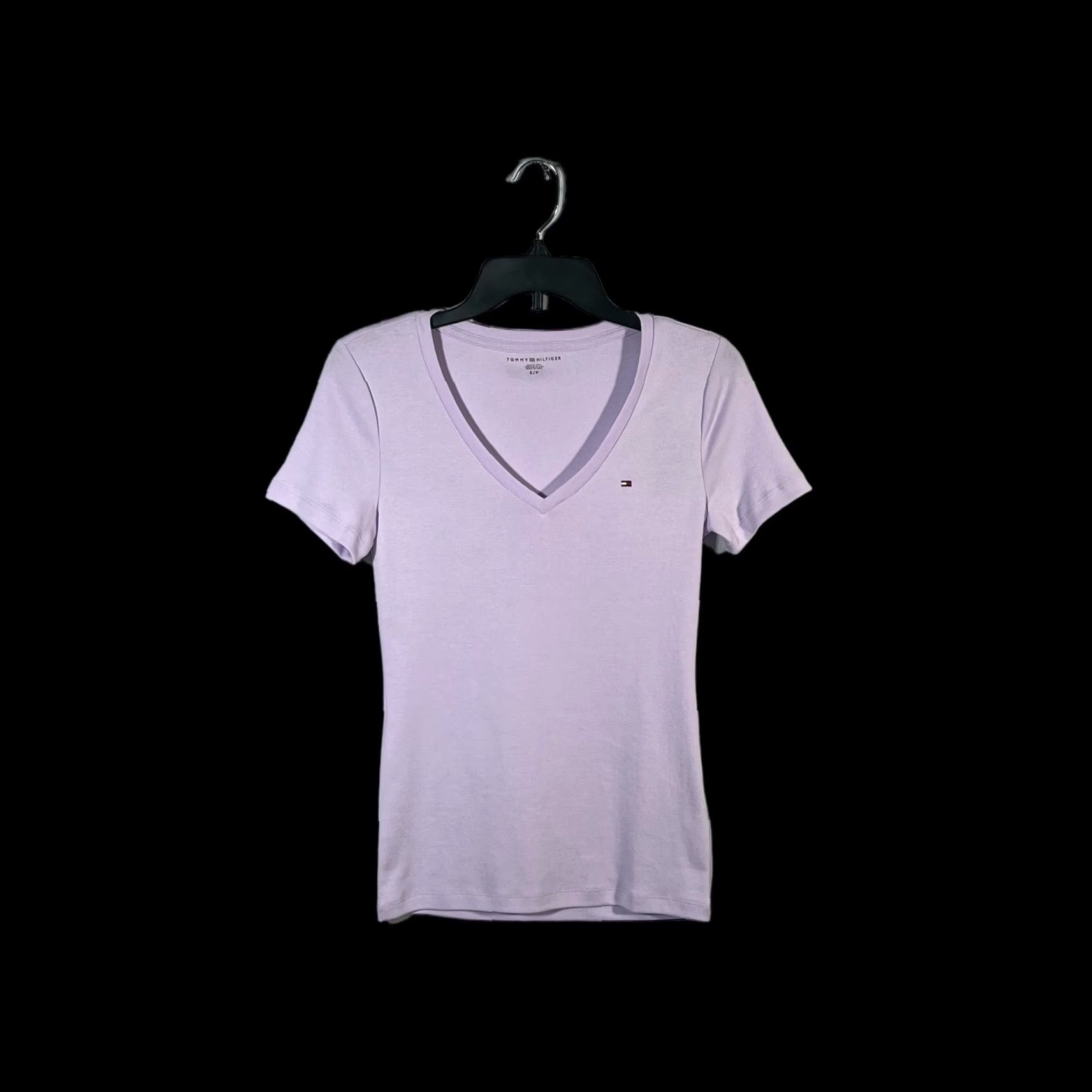 Tommy Hilfiger Tommy Hilfiger Women's V-Neck Top Shirt S Lavender 100% Cotton Stretch (Solid) Short Sleeve Casual Fall Spring Summer Womens Size S / US 4 / IT 40 - 3 Thumbnail