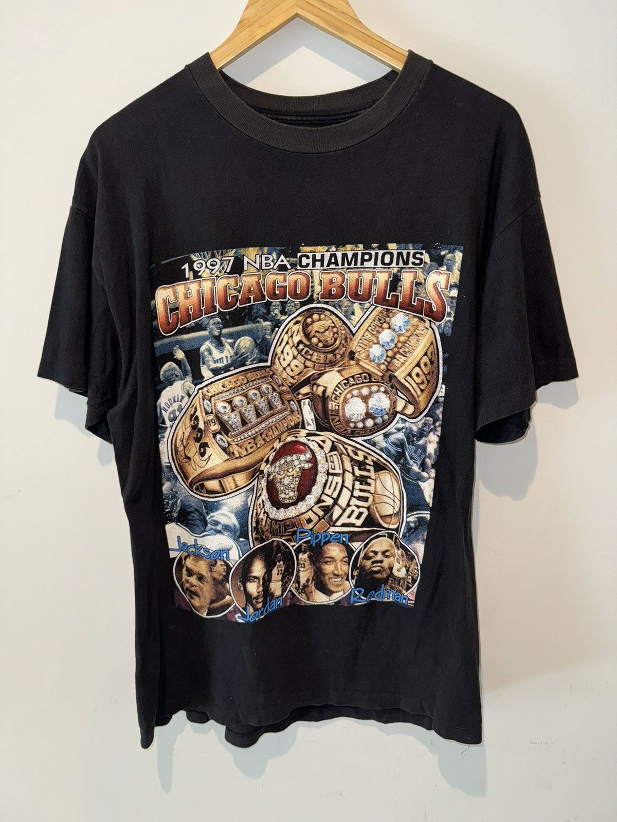 Vintage 90s Single Stitch Jordan Bulls 5 Time Champion Rap
