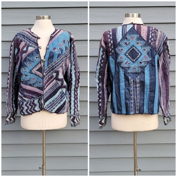 Vintage Vintage 90s y2k Denim Blue Purple Knit Crochet Studded Embro Size M / US 6-8 / IT 42-44 - 1 Thumbnail