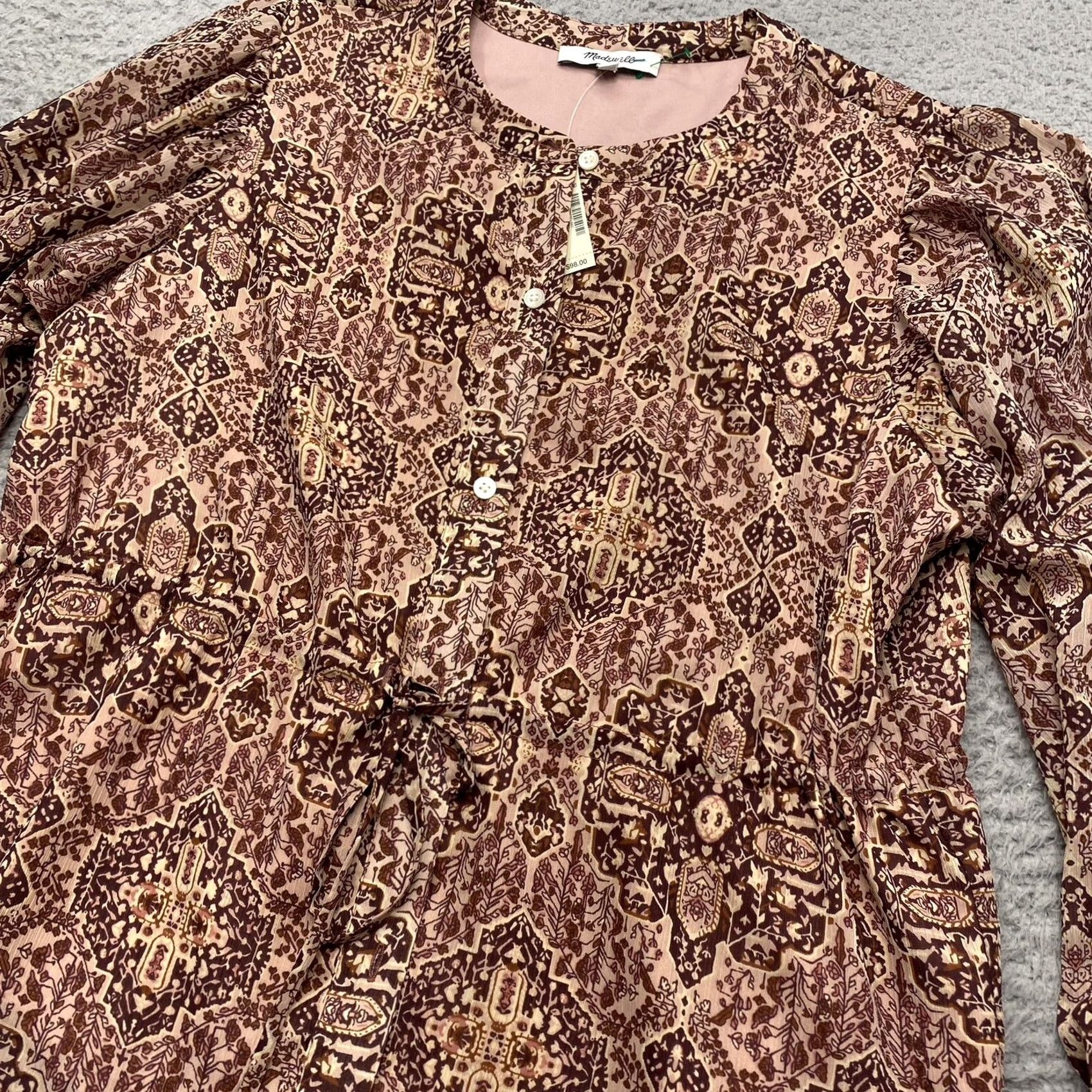 Madewell Madewell Shirt Womens XXS Pink Brown Floral Kakeidoscope Drawstring Boho Peasant Blouse Size XXS / US 00 / IT 34 - 2 Thumbnail