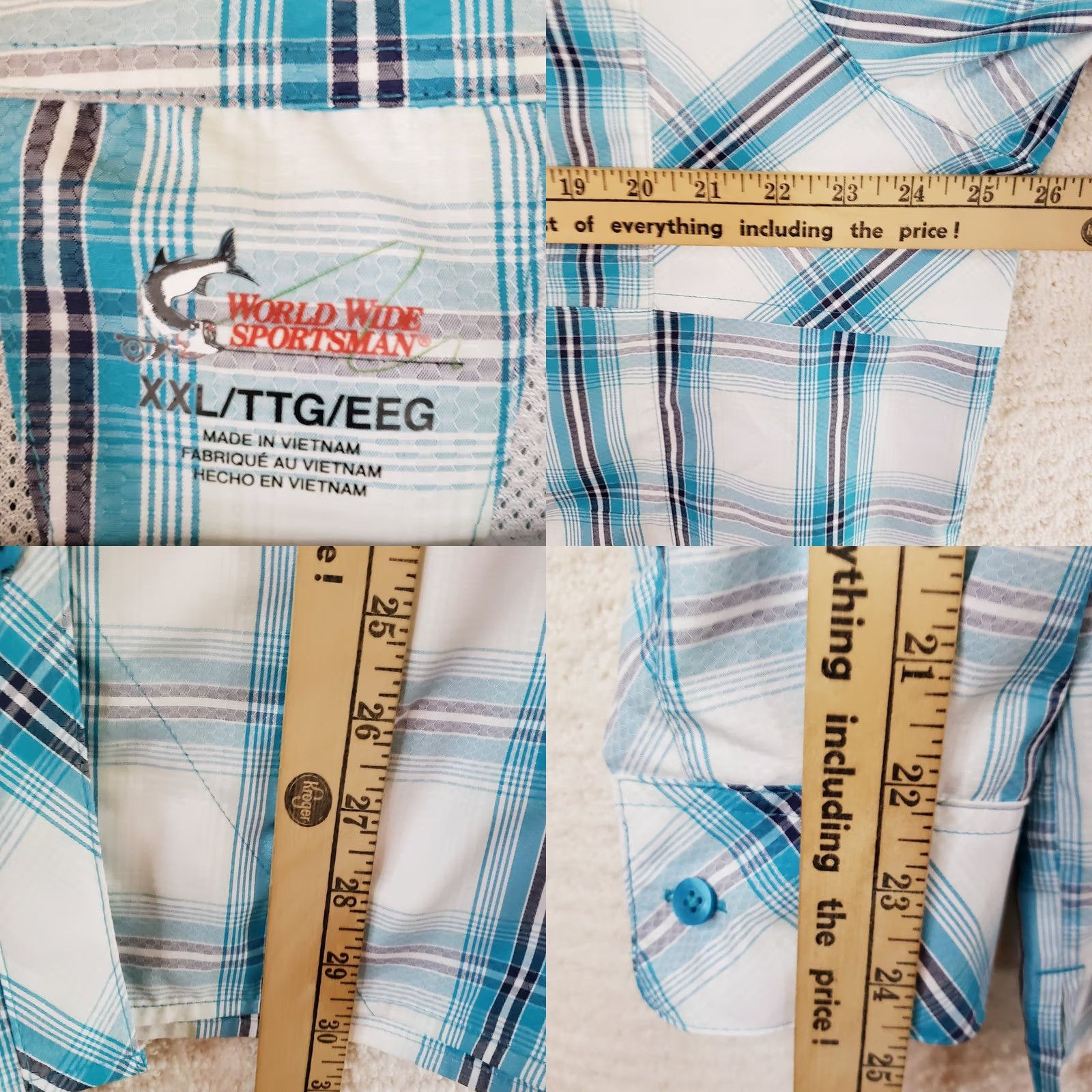 Vintage World Wide Sportsman Shirt Womens XXL Blue Plaid Nylon Roll Tab Sleeve Button-Up Size XXL / US 16-18 / IT 52-54 - 10 Thumbnail