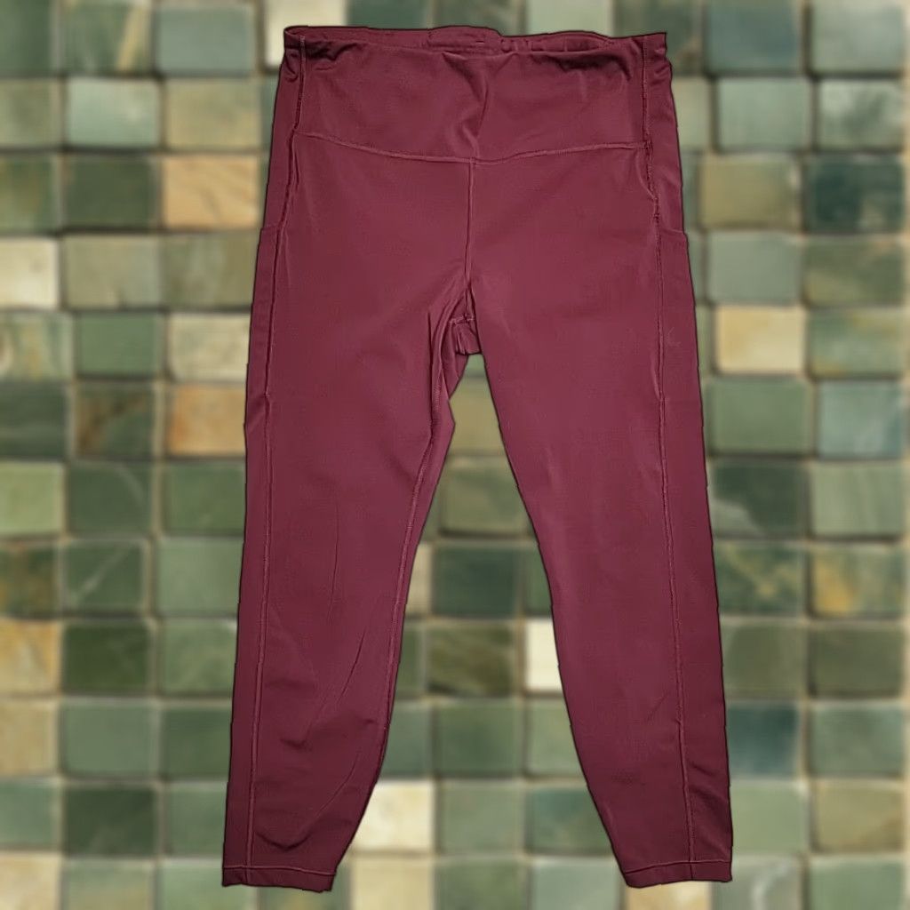 Athleta VINTAGE Athleta Leggings Womens Large Maroon Ultimate Stash Pocket 7/8 Performance Tight Shirt Womens L Maroon USA Sports Elastic Waist Pattern: Solid Size 36" / US 14 / IT 50 - 1 Thumbnail
