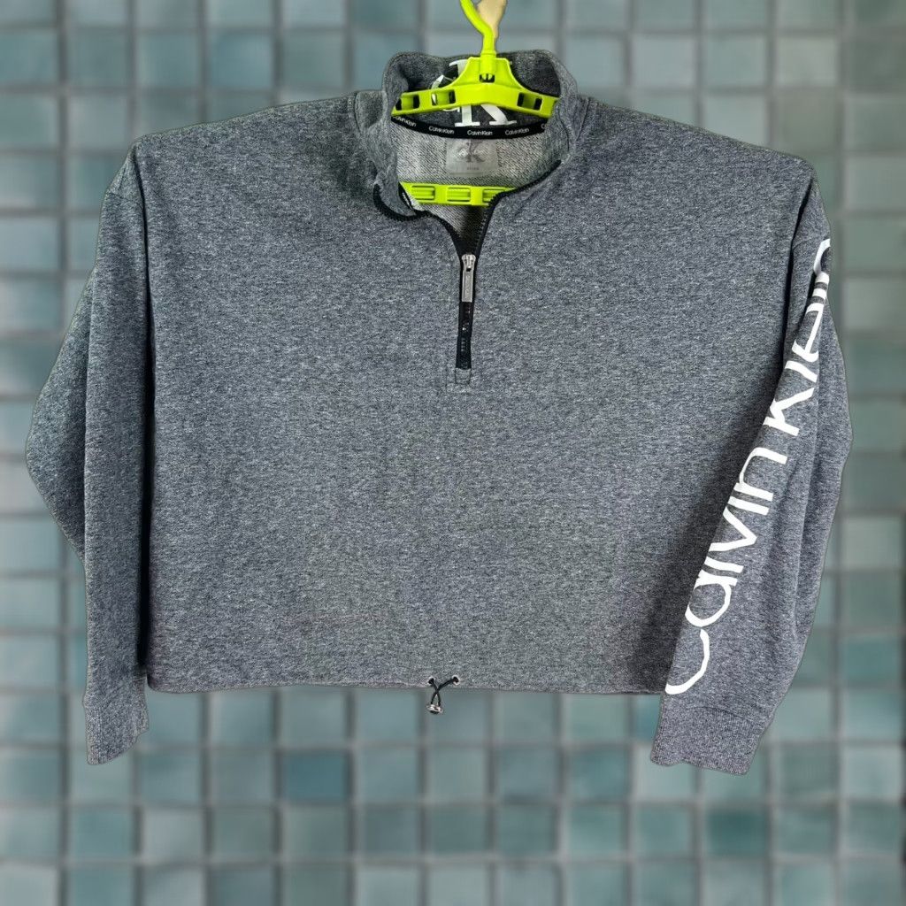 Calvin Klein Calvin Klein Performance 1/4 Zip Crop Top Women XL Athletic Heather Gray Shirt Size XL / US 12-14 / IT 48-50 - 1 Thumbnail