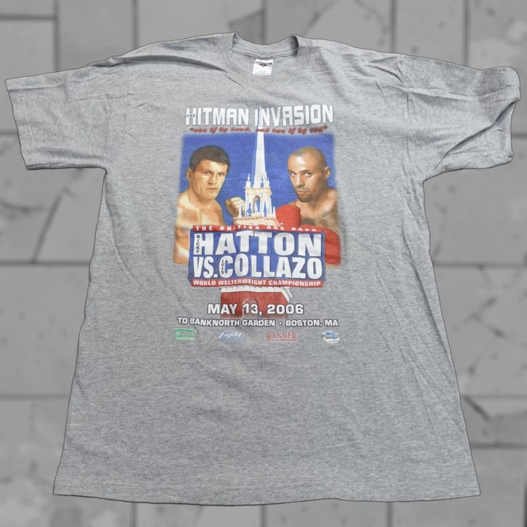 VINTAGE Ricky Hatton vs Luis Collazo Shirt L Men's Gray Crew Neck Short Sleeve Boxing 2006