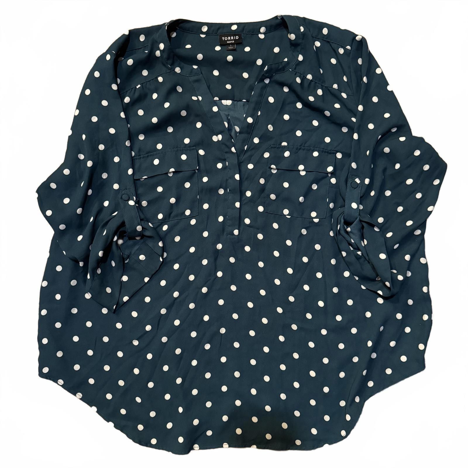 Designer Torrid Harper Polka Dot Blouse - Teal, Size 1 Size XL / US 12-14 / IT 48-50 - 1 Thumbnail