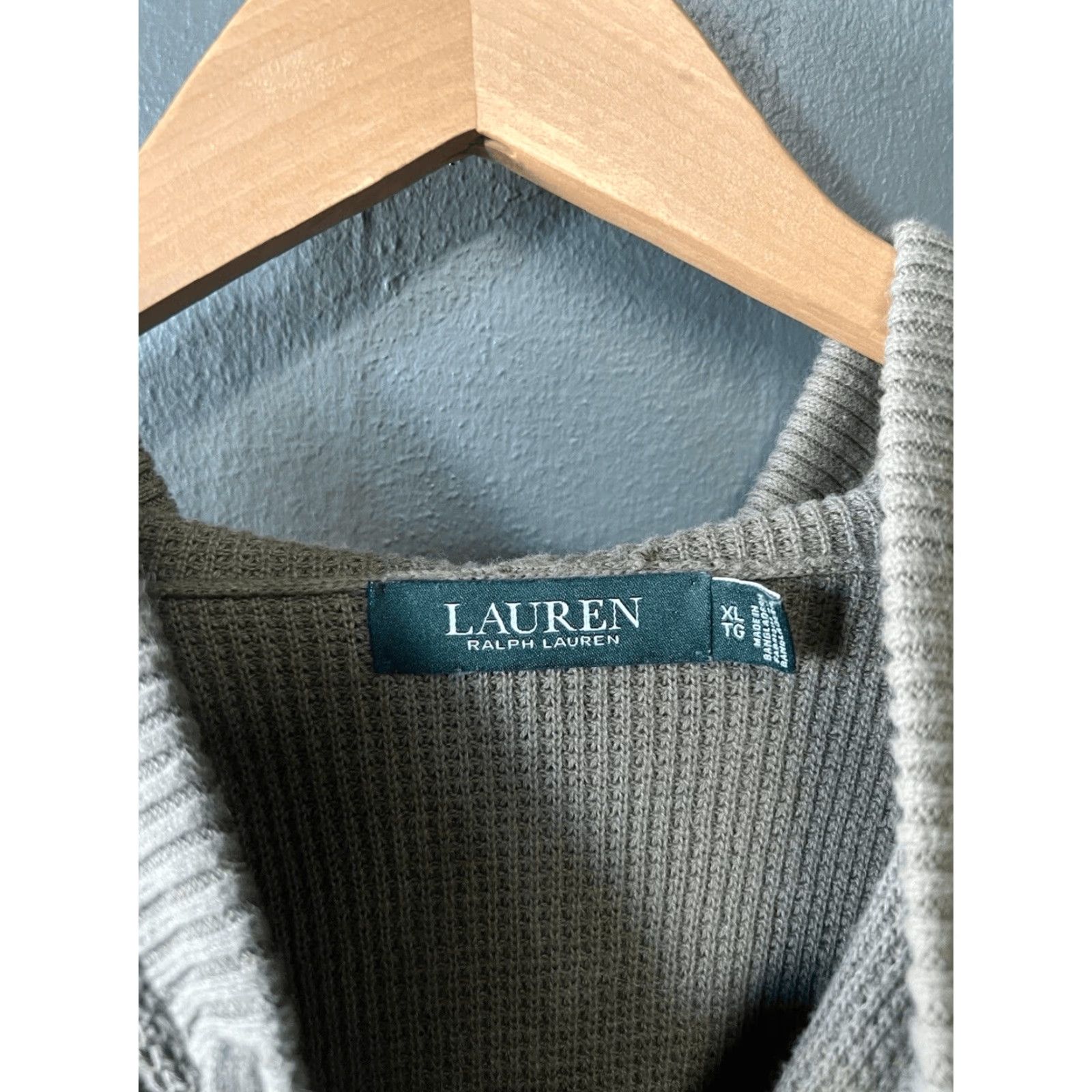 Lauren Ralph Lauren Womens Sweatshirt Hooded Knit Green Waffled Size XL