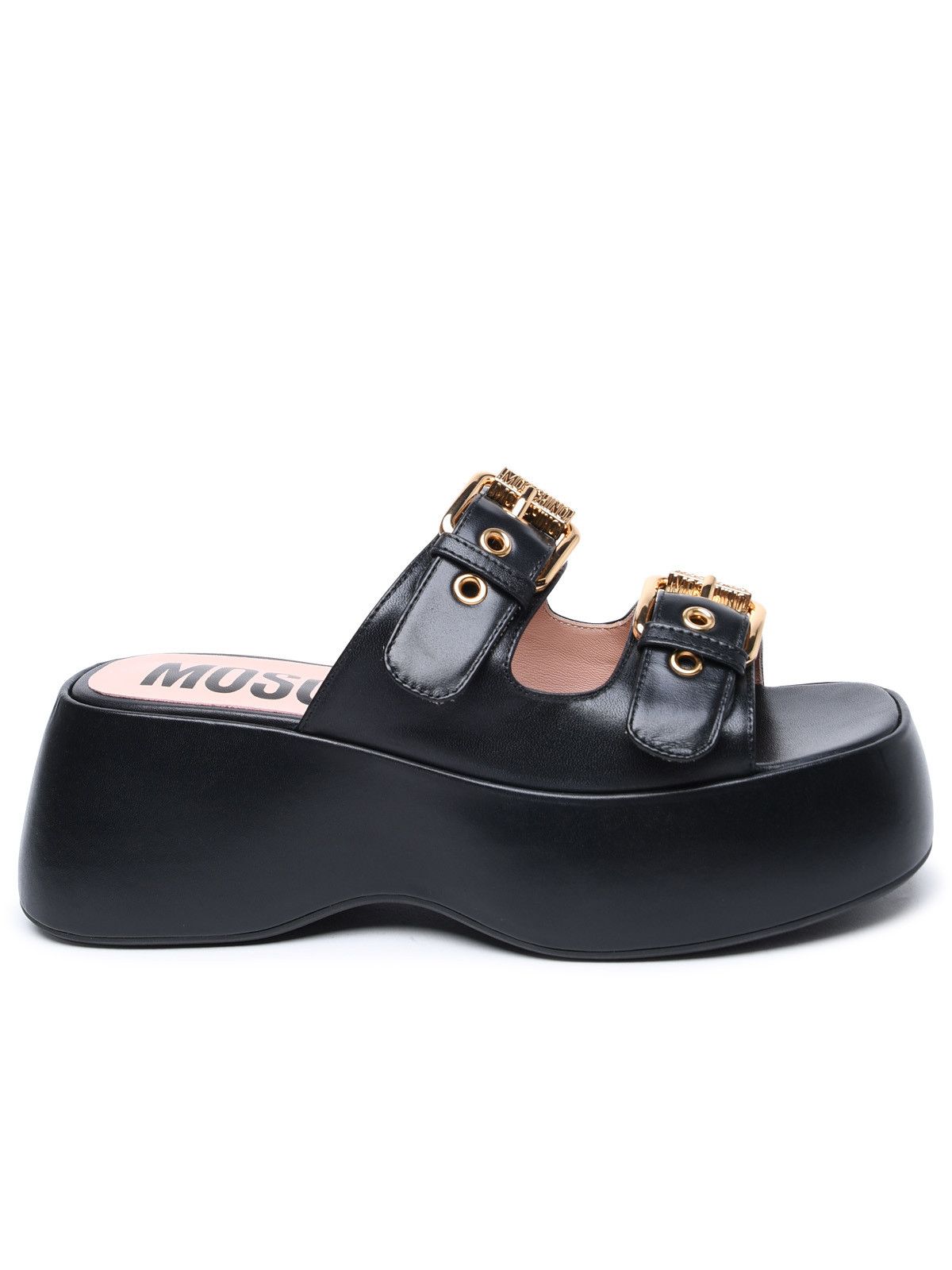 image of Moschino Black Leather Slippers, Women's (Size 9)