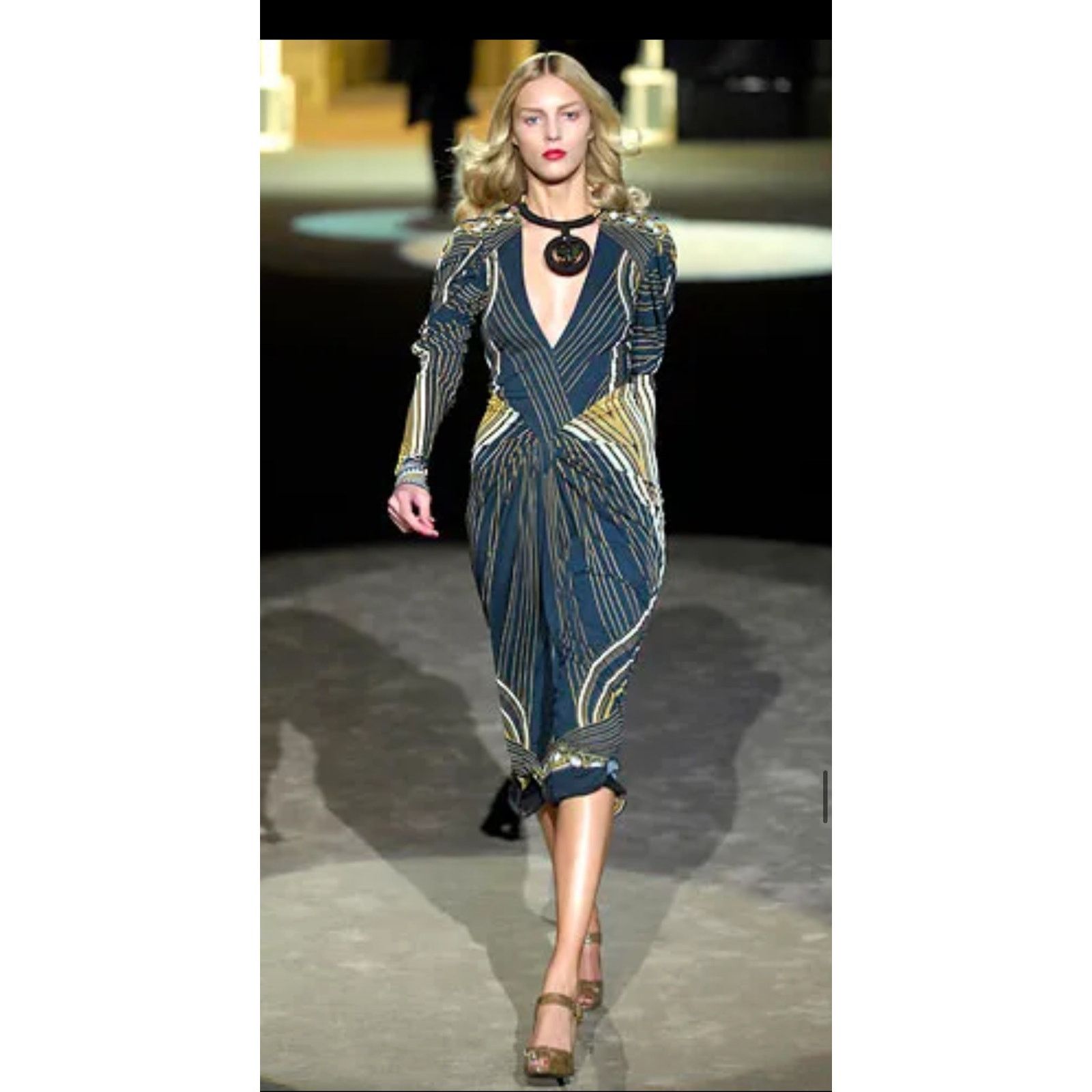 Roberto Cavalli Roberto Cavalli 2007 black gold printed Egyptian dress Sz 40 Size S / US 4 / IT 40 - 22 Thumbnail