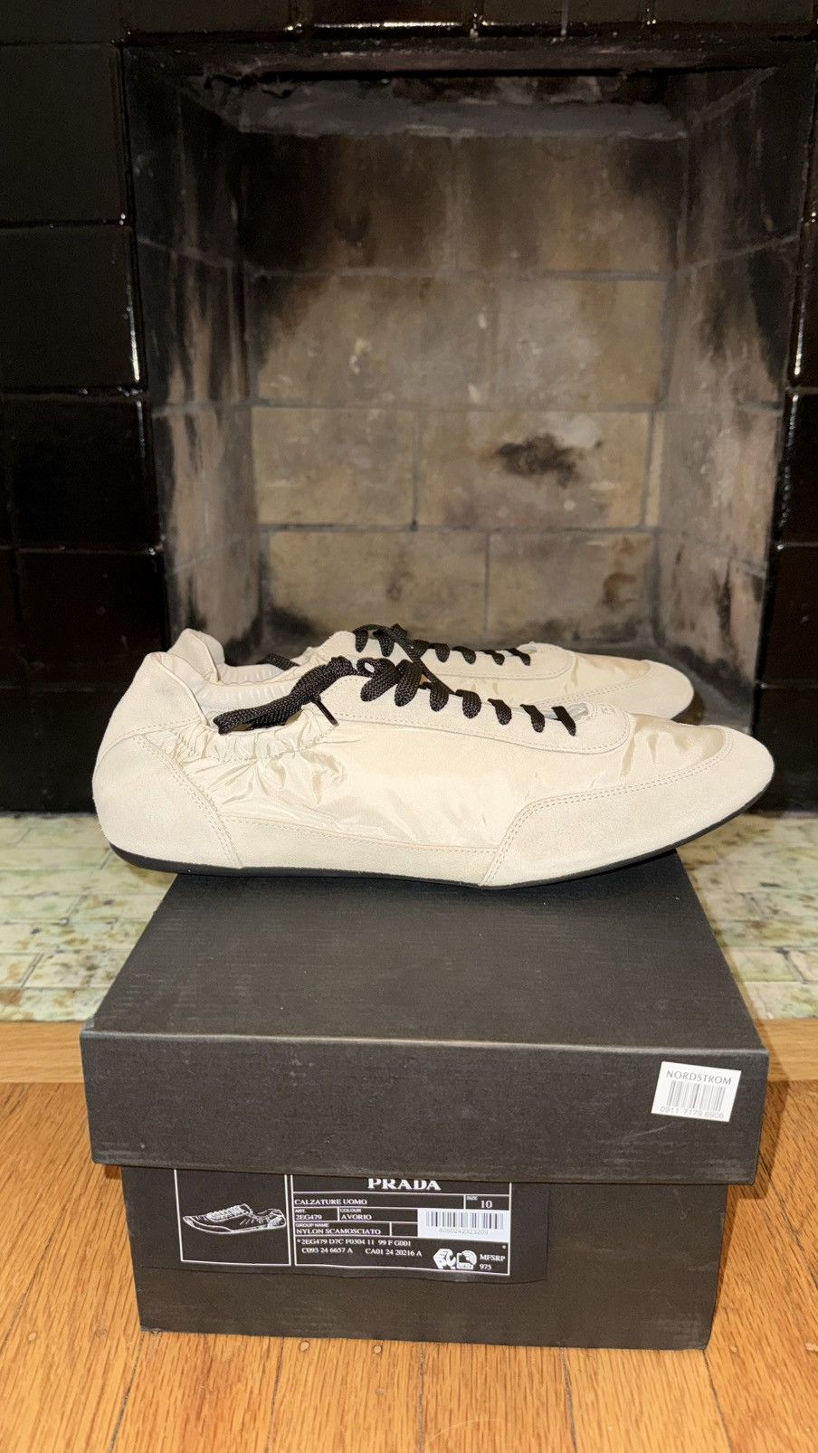 Prada Ivory Collapse Re-Nylon and suede elasticized sneakers Size US 11 / EU 44 - 1 Thumbnail