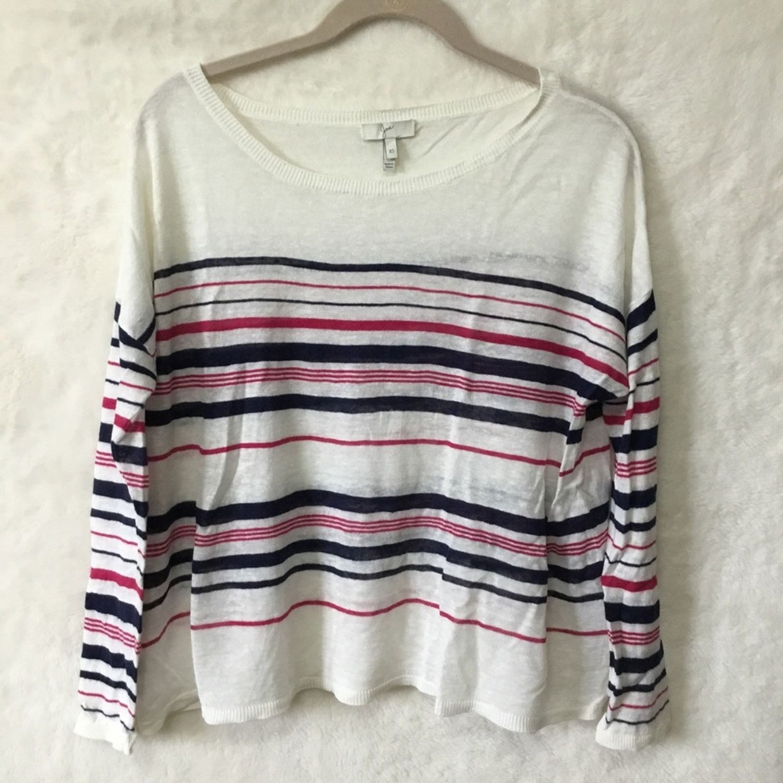 Joie Joie White Multi-Striped Linen Sweater Size XS / US 0-2 / IT 36-38 - 2 Thumbnail