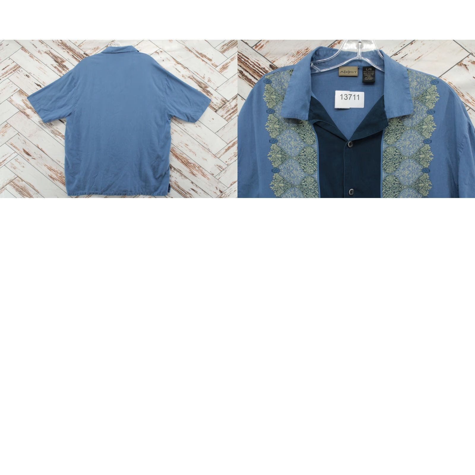 Vintage VINTAGE AXIST Shirt Men's Large Blue 100% Silk Floral 90s Hawaiian Luau Casual Friday Button-Up Short Sleeve Collared Silk Size US L / EU 52-54 / 3 - 8 Thumbnail