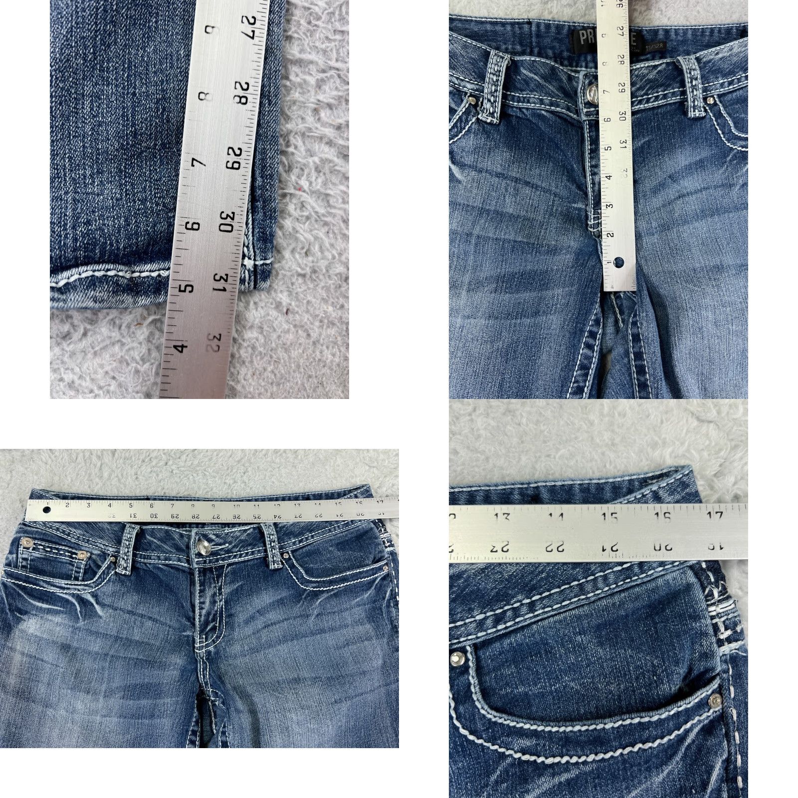 Vintage Premiere Women Jeans 11 Blue Denim Embroidered Slim Bootcut Low Rise 32 Inseam 31in 5-Pocket Design Size 32" / US 10 / IT 46 - 9 Thumbnail