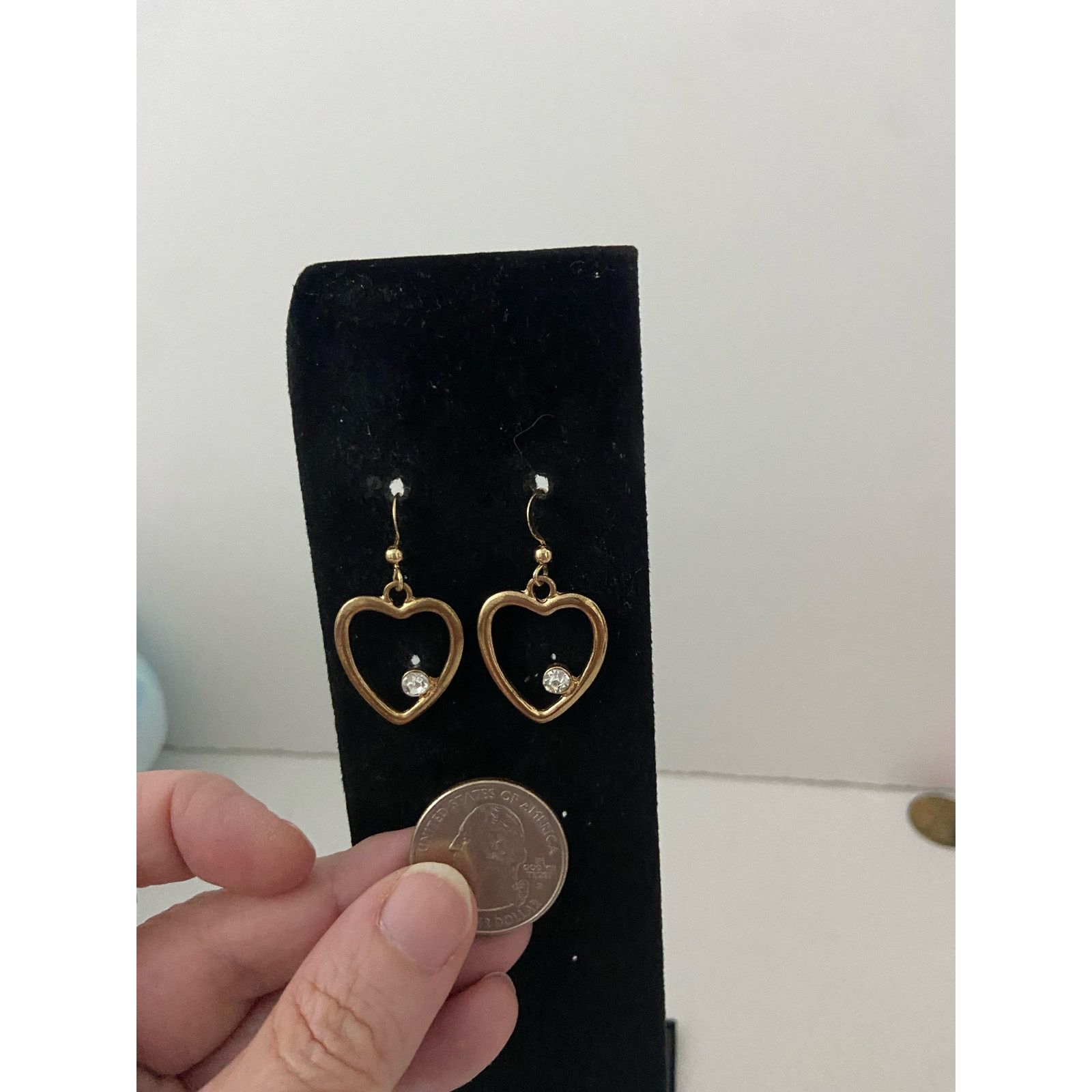 Other heart earrings gold tone with rhinestone Size ONE SIZE - 2 Thumbnail
