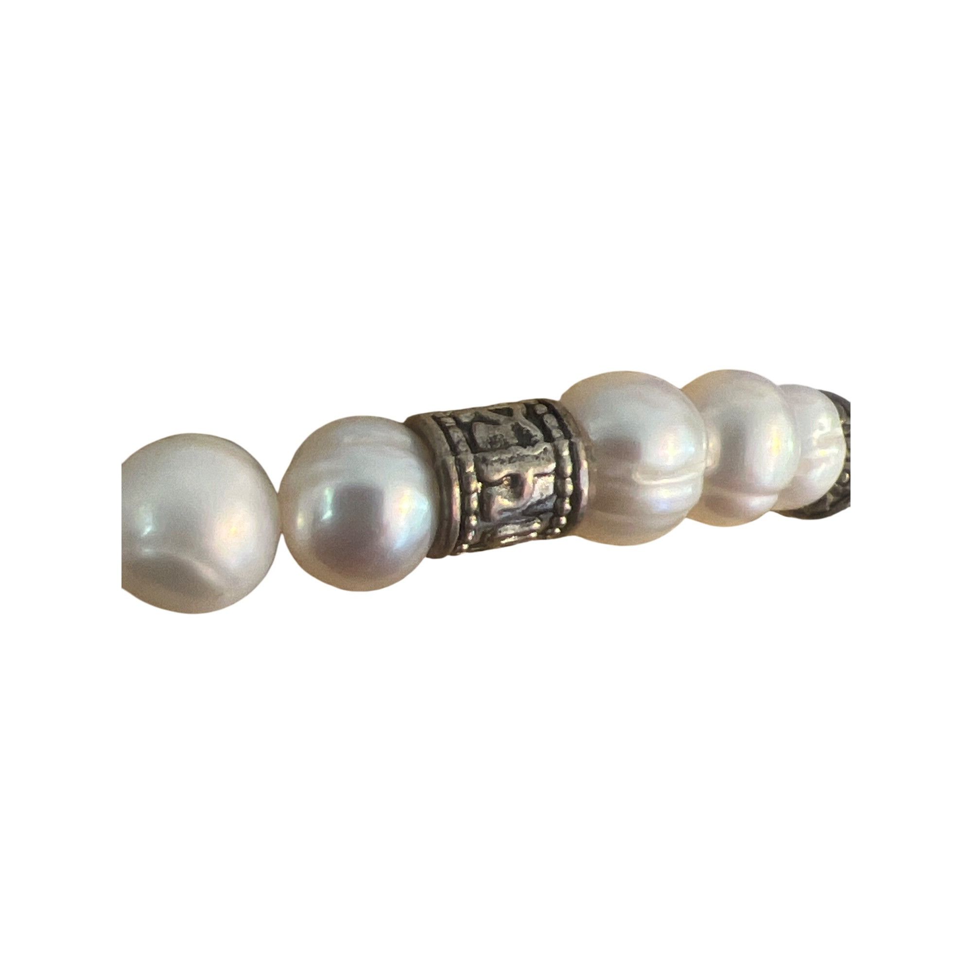 Other Vintage Freshwater Pearl Silver Tone Stretch Bracelet Stack Size ONE SIZE - 3 Thumbnail