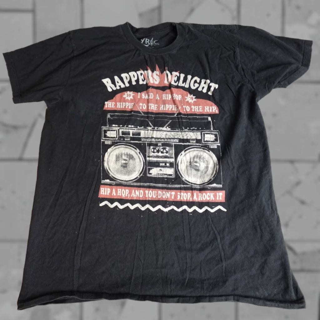 Vintage VINTAGE Rappers Delight Shirt Large Black Lyric Nation Ghetto Blaster Shirt Mens L Black Cotton T-Shirt Size US L / EU 52-54 / 3 - 1 Thumbnail