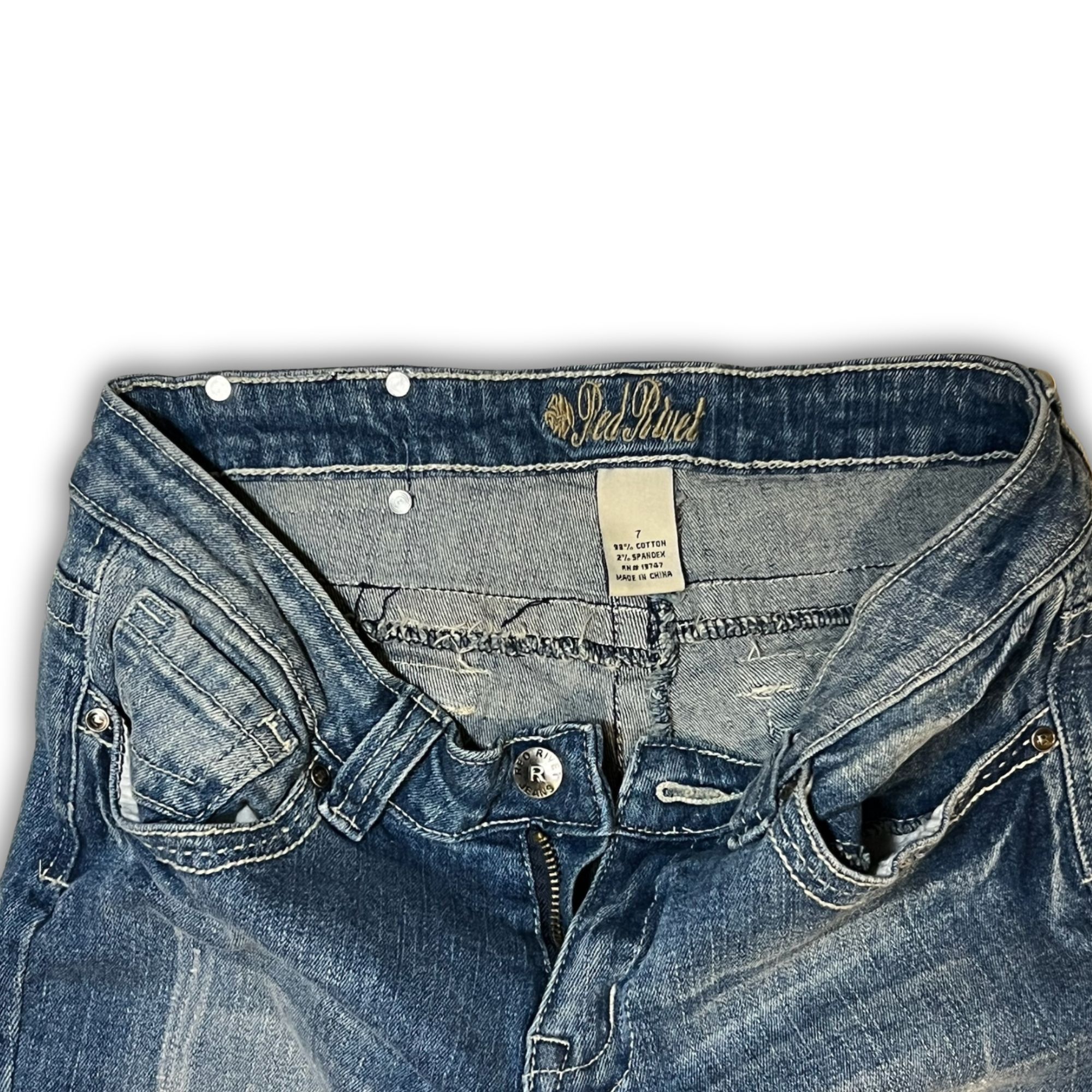 Other Red Rivet Womens Distressed Straight-Leg Jeans Size 7 Blue D Size 31" - 7 Thumbnail
