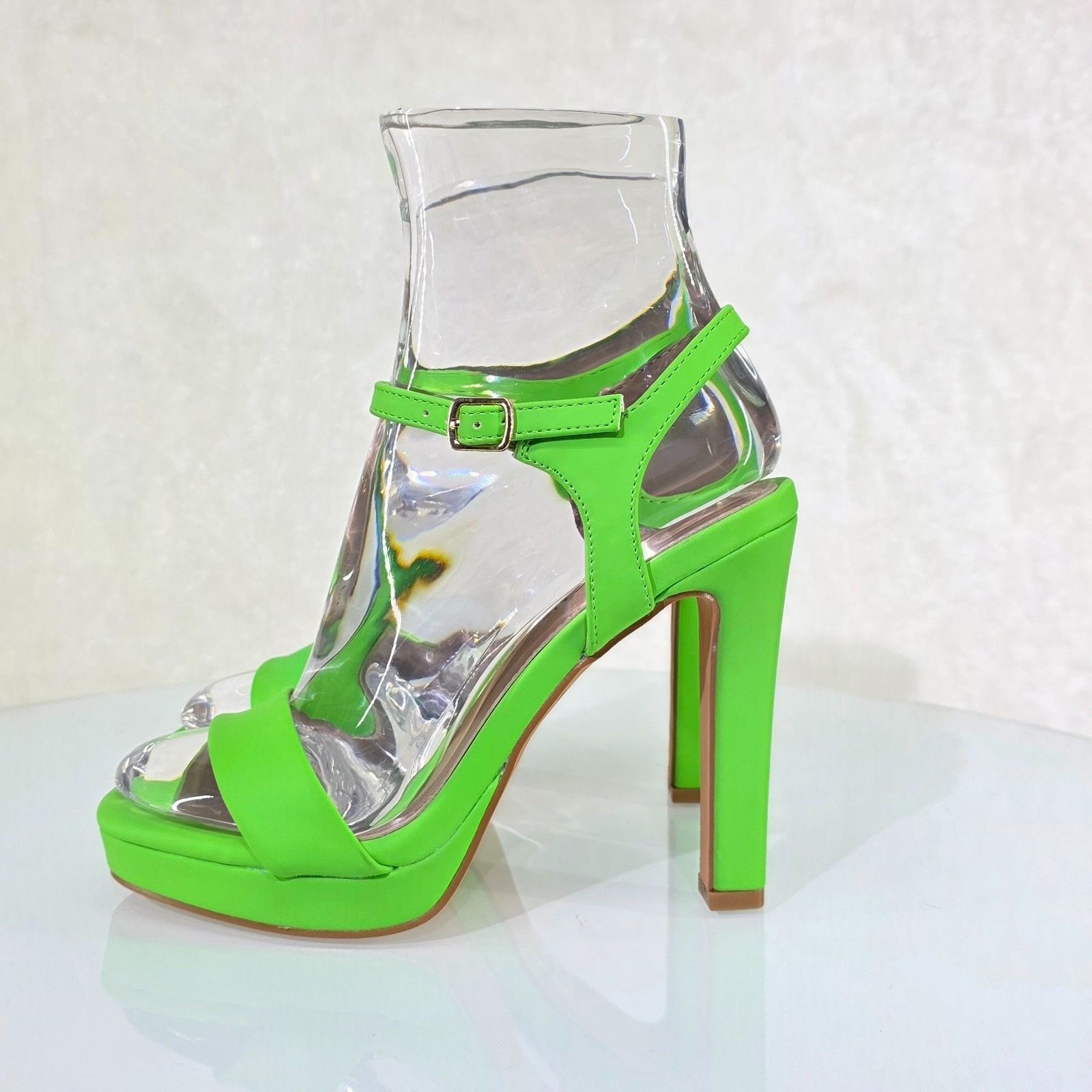 Other Pretty Lime Green Faux Leather High Heels Ankle Strap Open T Size US 9 / IT 39 - 1 Thumbnail