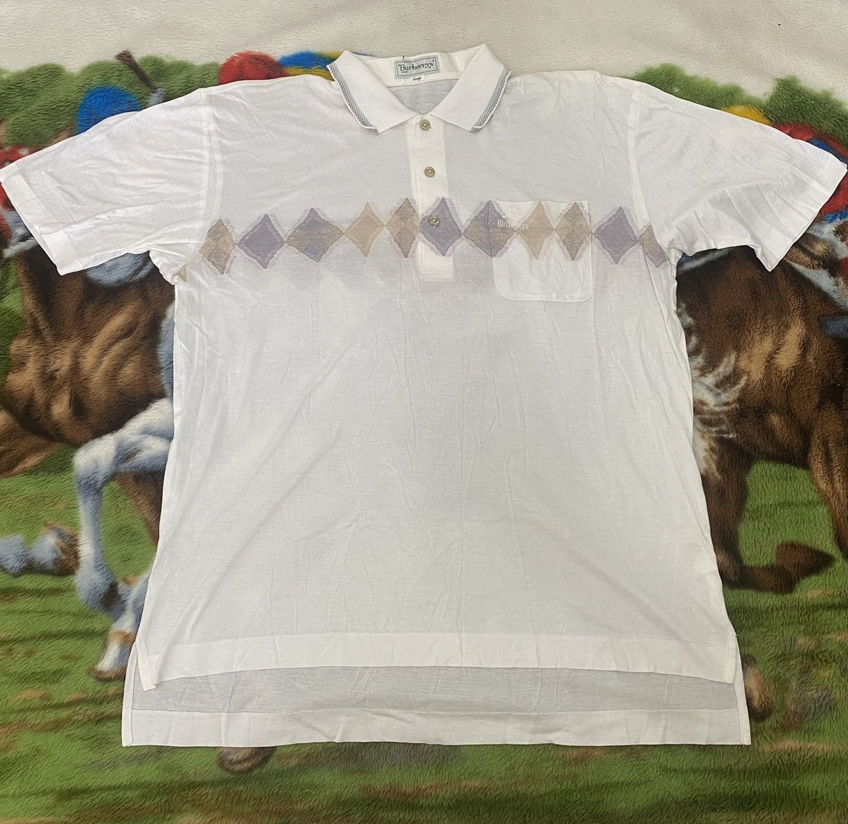 image of Vintage Burberry Chest Novacheck Embroidere Logo Polo Tee in White, Men's (Size Large)