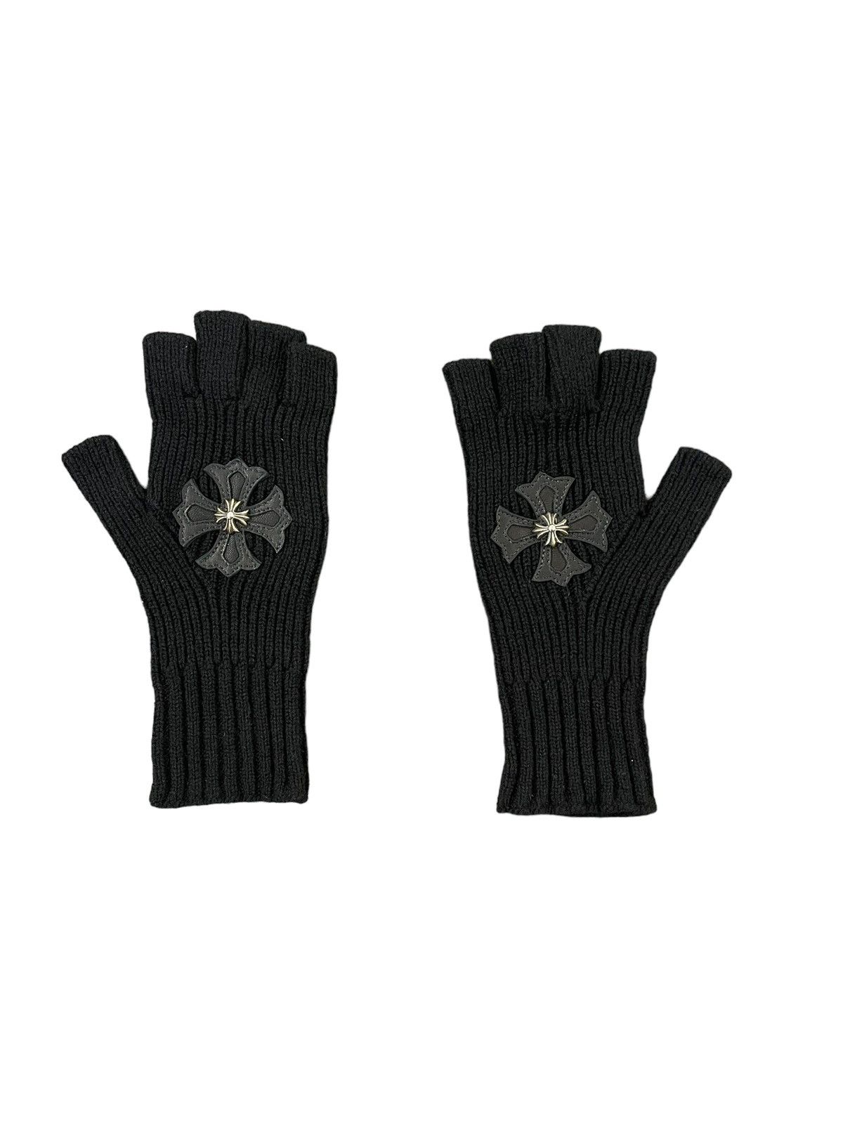 image of Chrome Hearts Mini Plus & Silver Detailed Black Cashmere Fingerless Gloves, Men's
