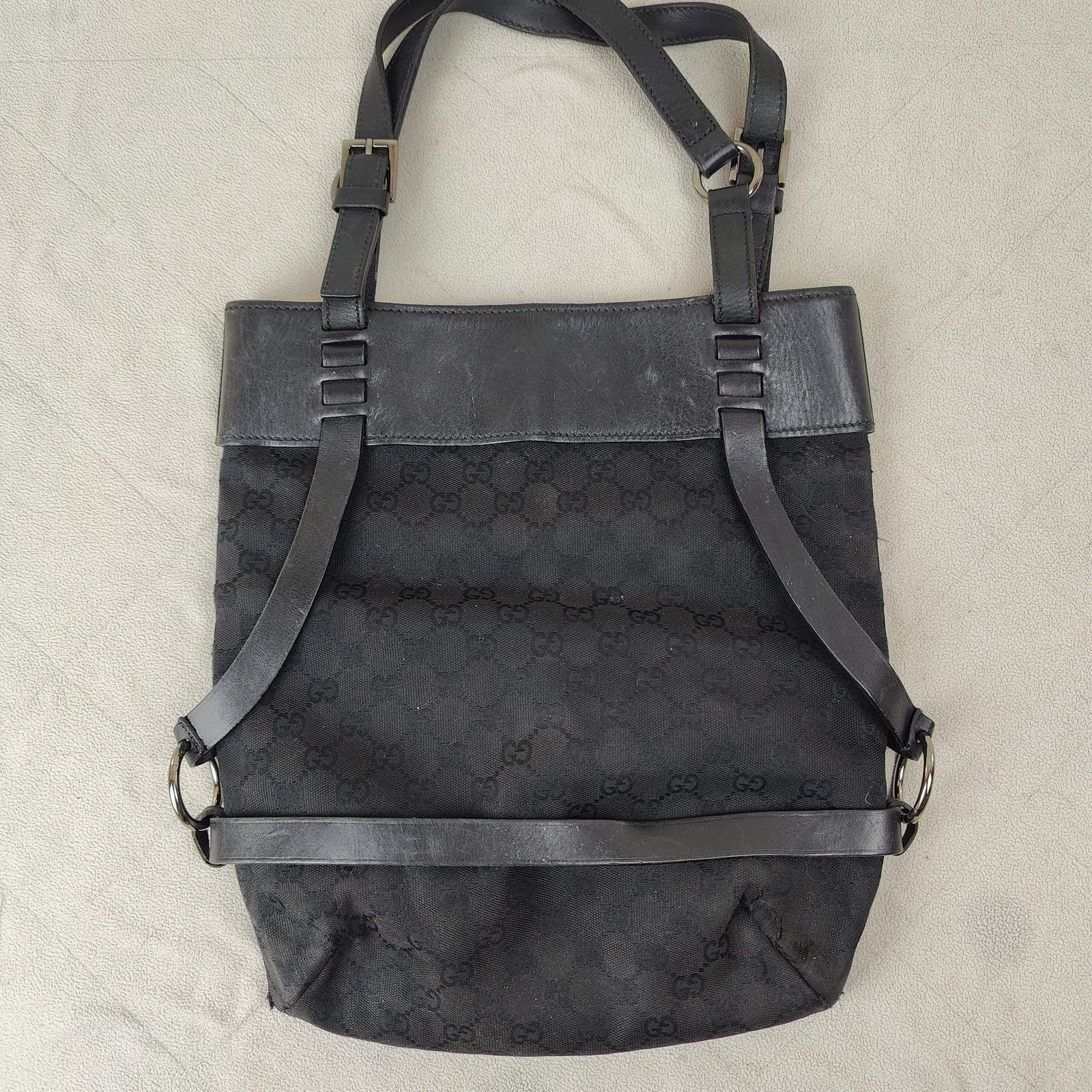 Gucci Gucci Black Monogram Shoulder Bag Black Canvas Leather Size ONE SIZE - 5 Thumbnail
