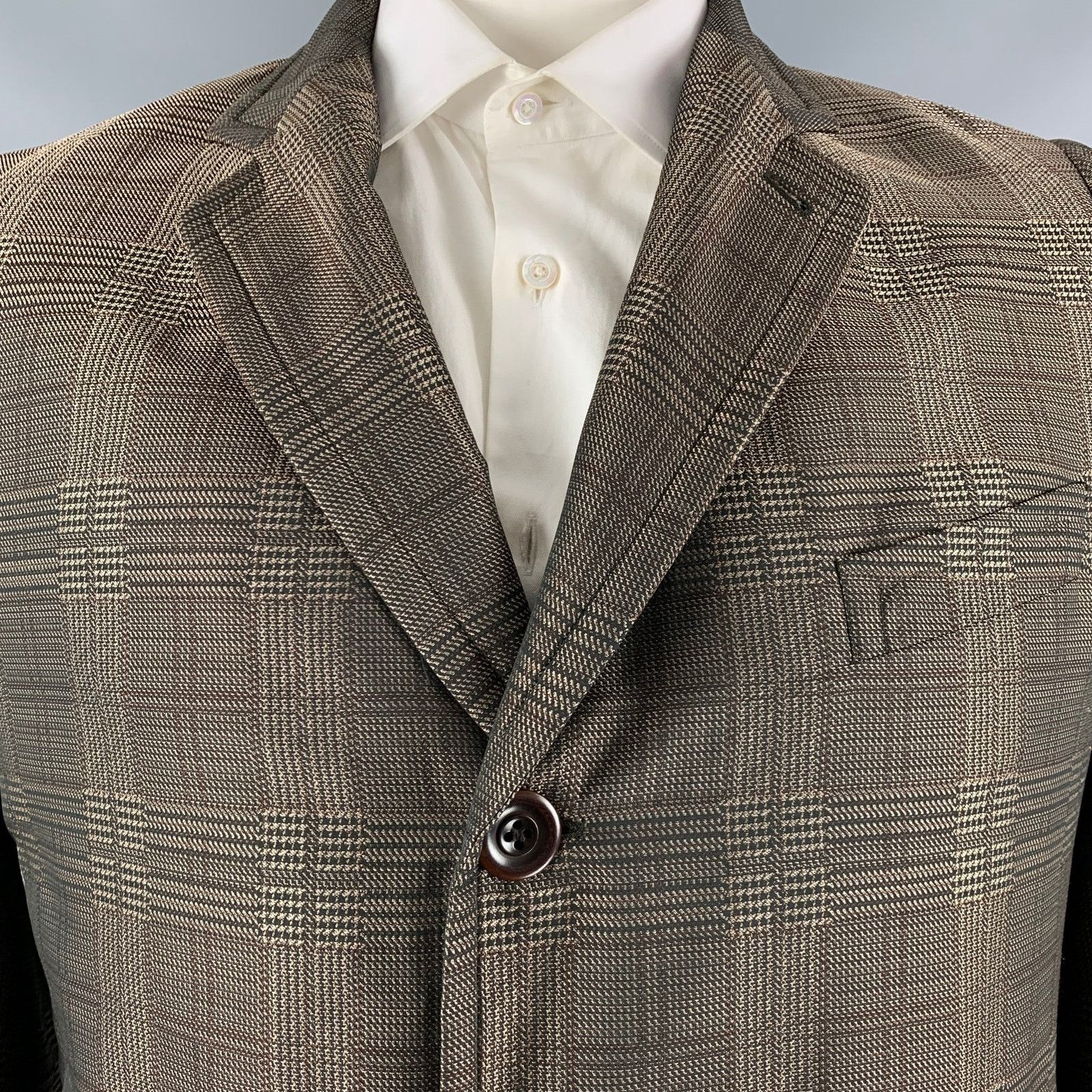 DRIES VAN NOTEN Size 42 Brown Taupe Glenplaid Polyester Coat