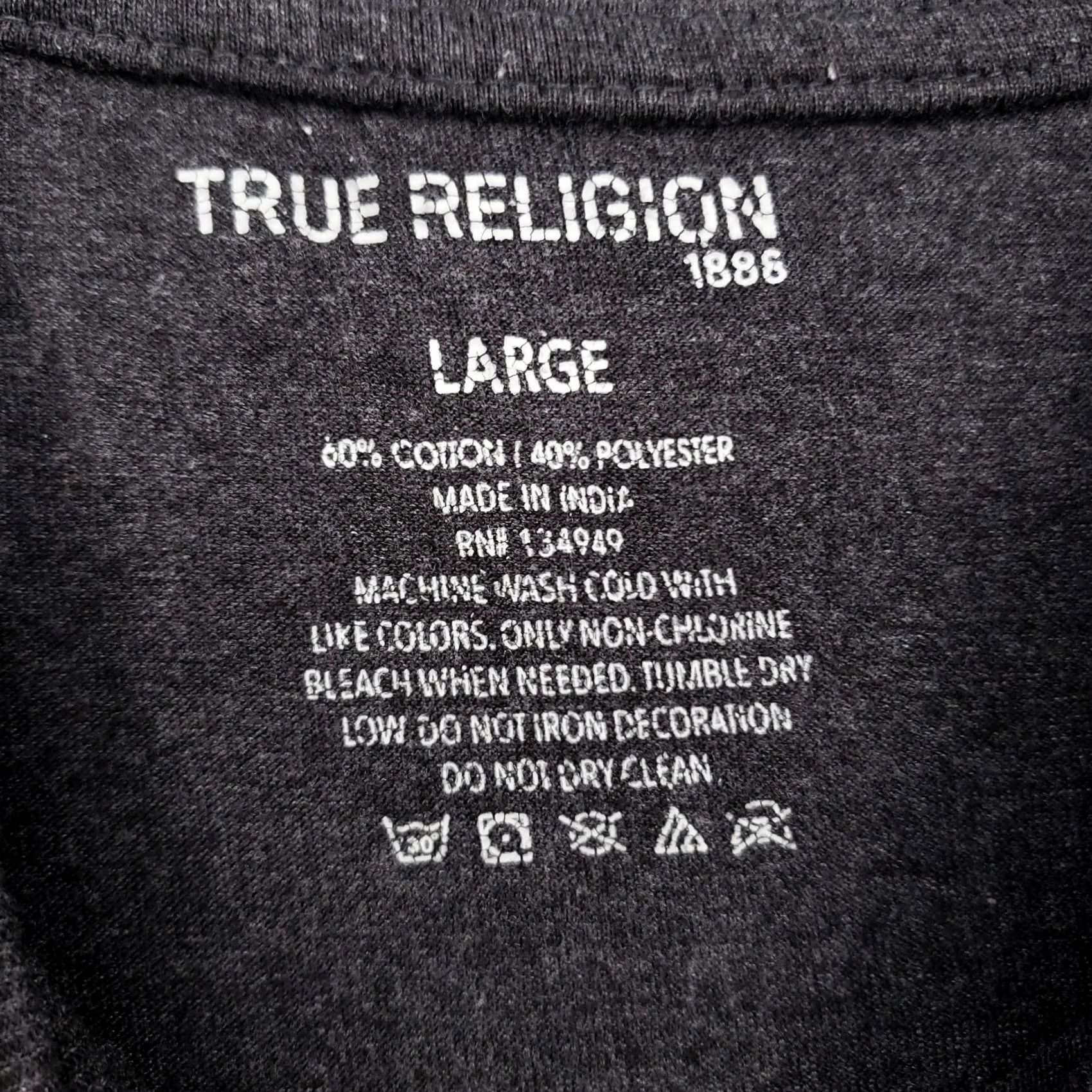 True Religion True Religion Mens T-Shirt L Large Gray AOP Graphic Print Short Sleeve Crew Neck Regular Fit Cotton Polyester Logo Vintage: No Mens Size US L / EU 52-54 / 3 - 7 Thumbnail
