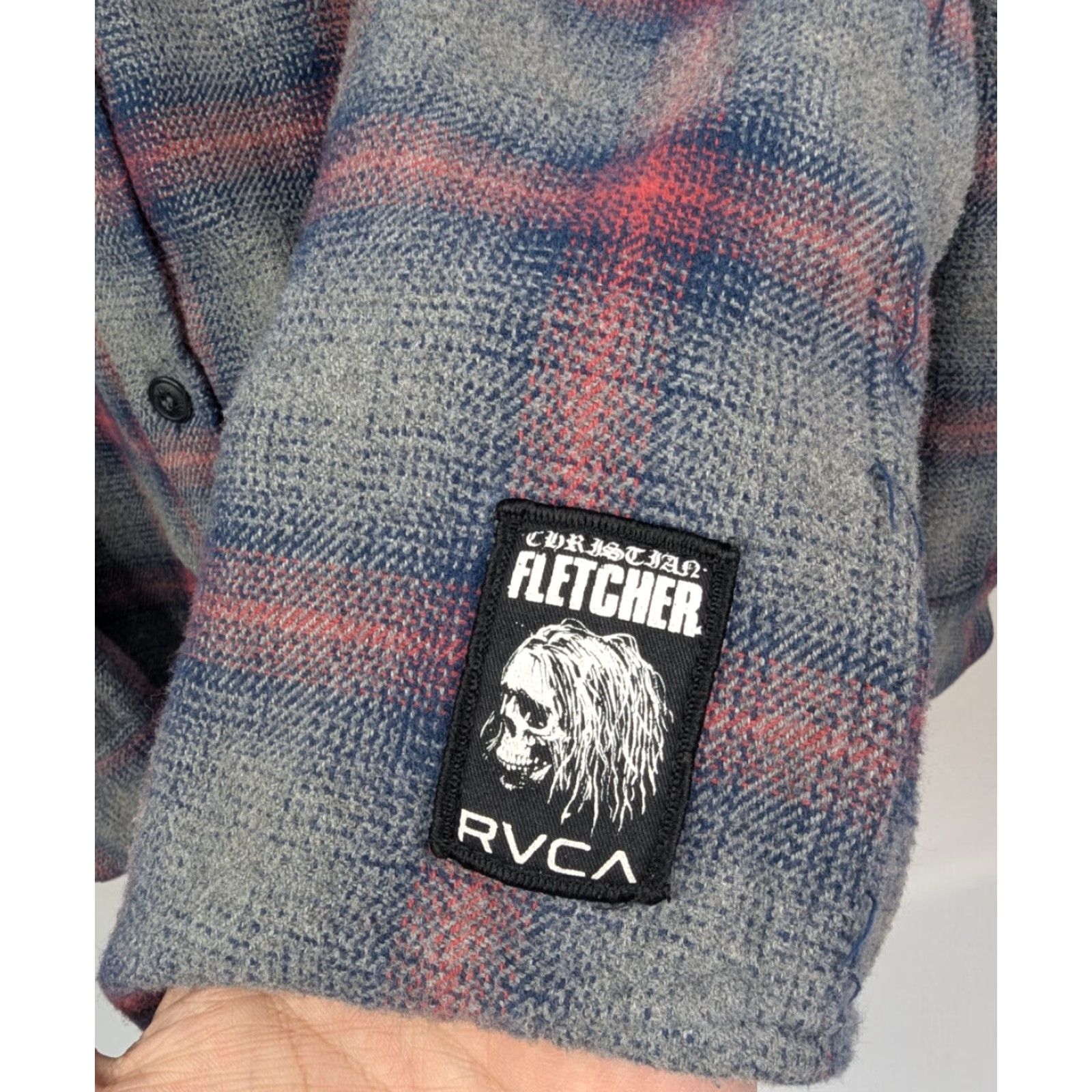 RVCA RVCA Christian Fletcher Hooded Flannel Shirt Mens M Red Gray Plaid Shacket Skate Shirt Size US M / EU 48-50 / 2 - 3 Thumbnail