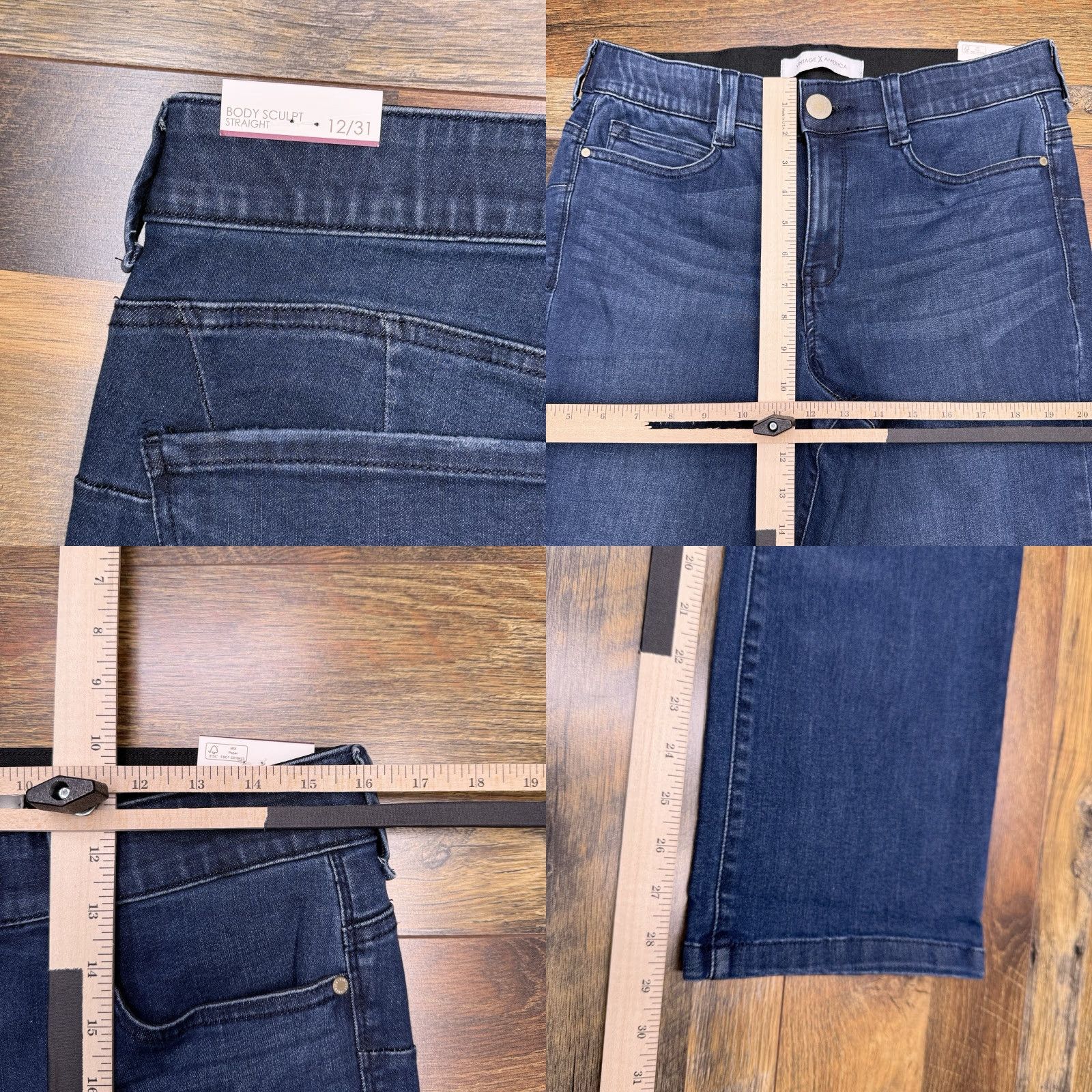 Vintage Vintage America Jeans Womens 12 Straight Jeans City Blue 5-Pocket Regular Rise Mid Denim Cotton Blend Stretch Inseam 29 in Zip Button 31 Waist NWT Size 34" / US 12 / IT 48 - 8 Thumbnail
