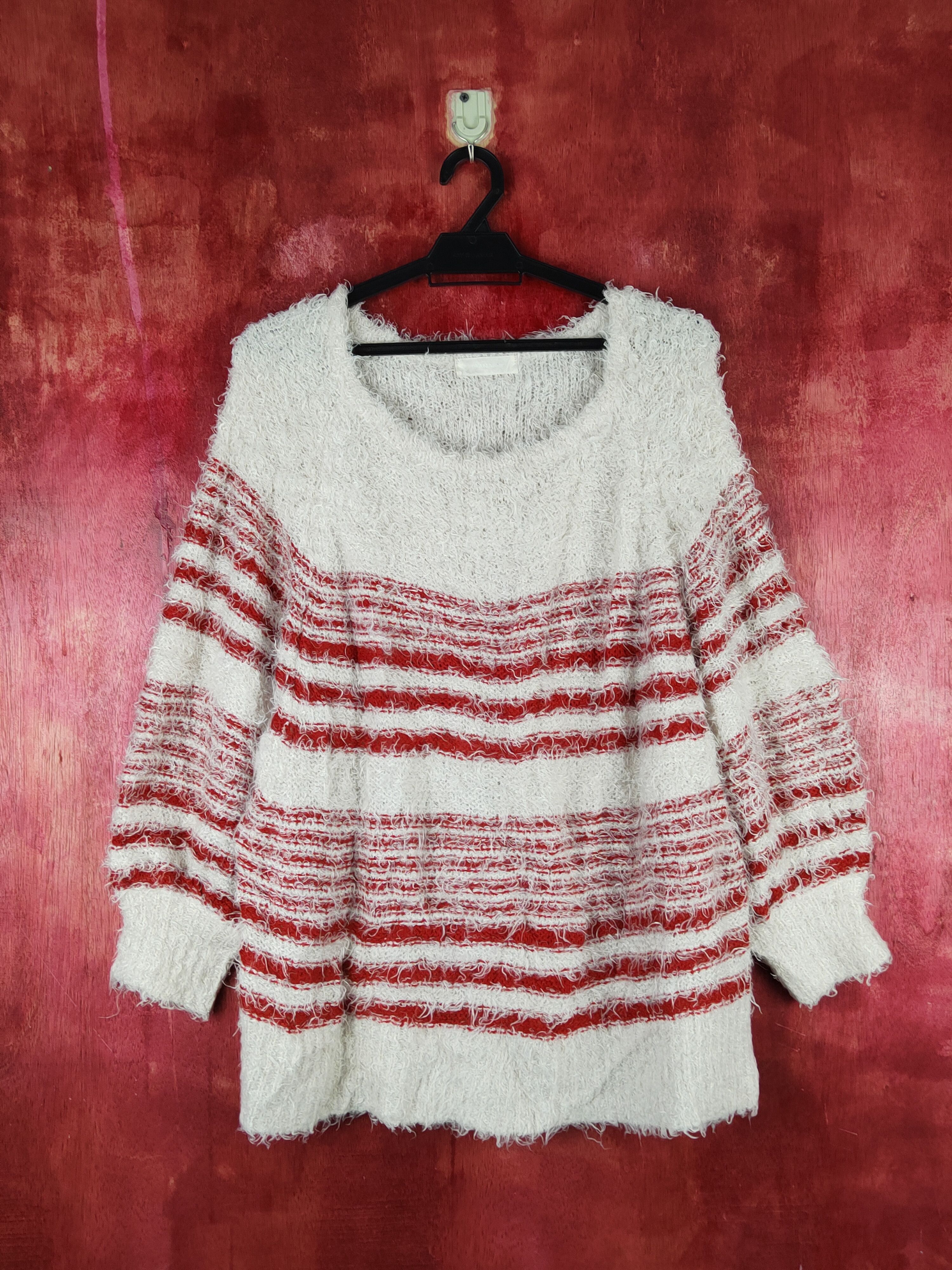 Homespun Knitwear Jeanasis Red White Shag Shaggy Fur Mohair Knitwear #S1936 Size L / US 10 / IT 46 - 1 Thumbnail