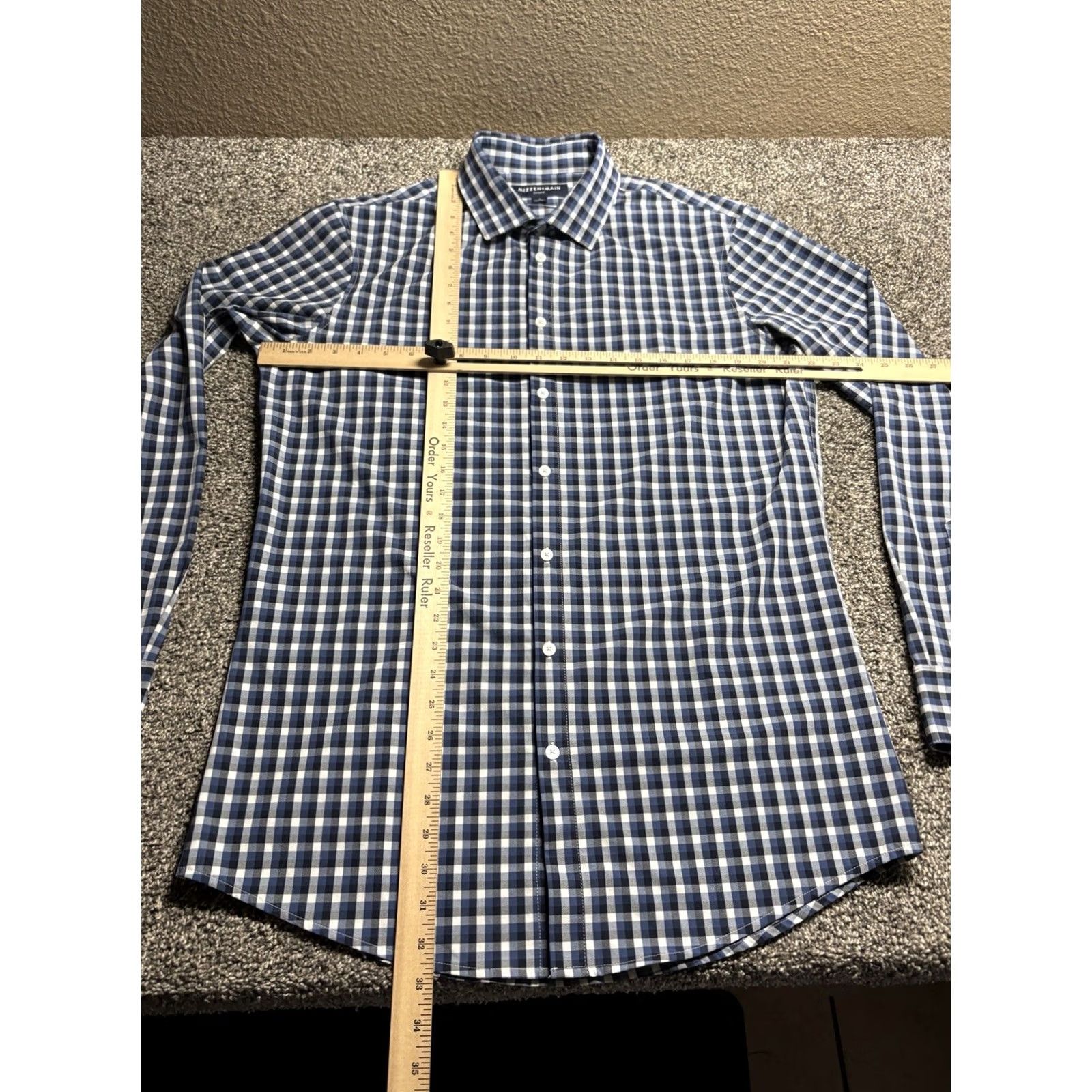 Mizzen+Main Mizzen+Main Leeward Shirt Mens Large Tall Blue Check Plaid Stretch Polyester Spandex Button-Up Collared Size US L / EU 52-54 / 3 - 5 Thumbnail