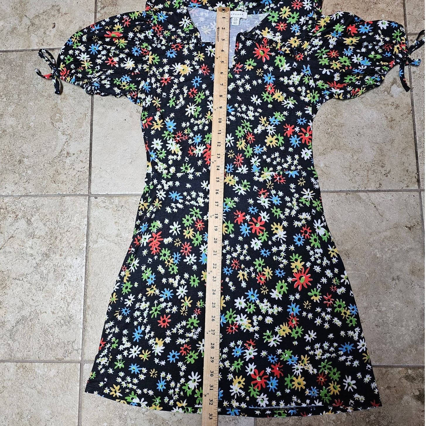 Topshop Women's TOPSHOP tie sleeve mini dress Floral Black Size 6 Size M / US 6-8 / IT 42-44 - 8 Thumbnail
