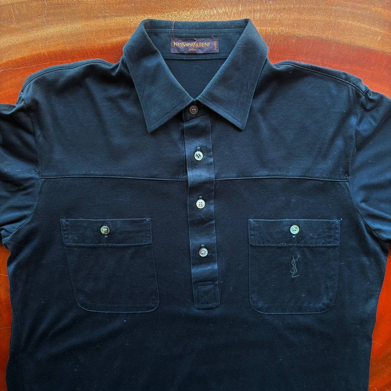 Yves Saint Laurent Vintage Yves Saint Laurent Black Double Pocket Collar Tshirt Size US M / EU 48-50 / 2 - 3 Thumbnail