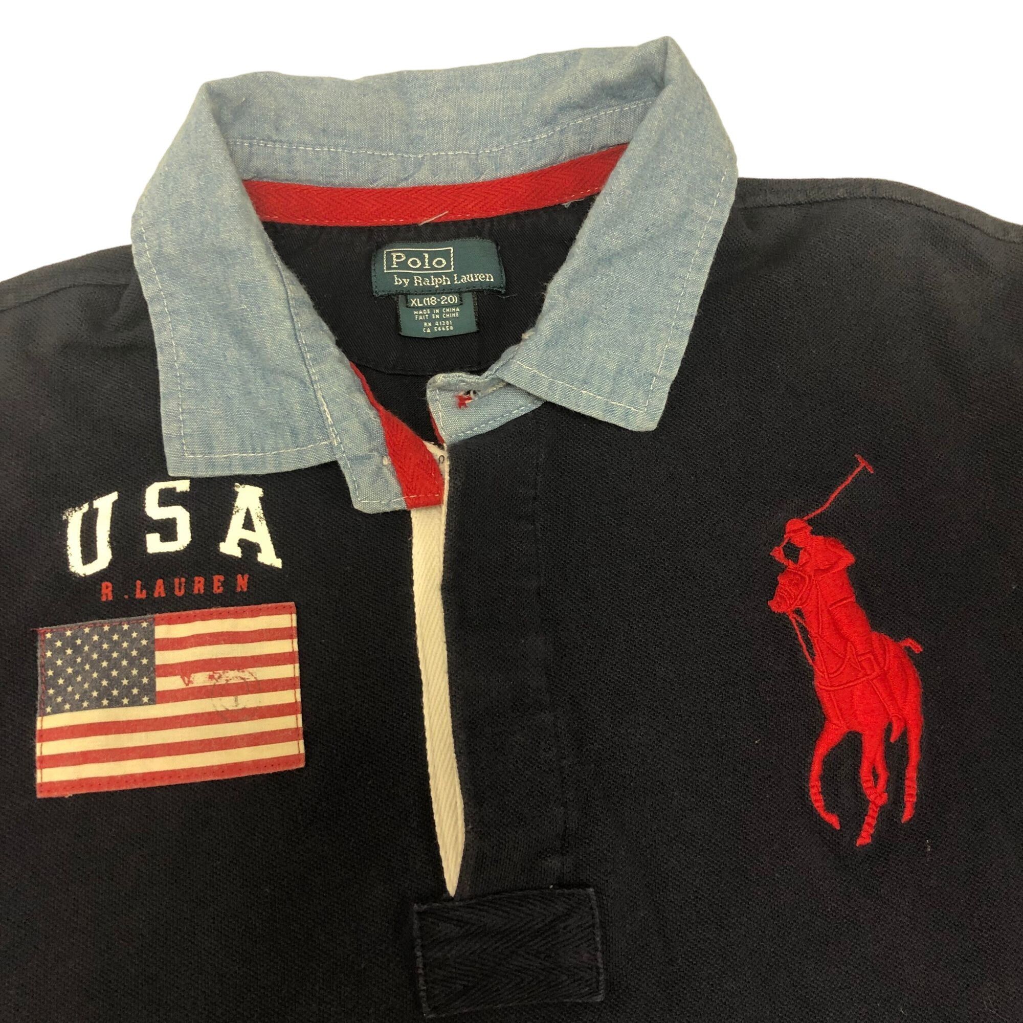 Polo Ralph Lauren Ralph Lauren USA Flag Navy Blue BiG Polo PONY Rider Shirt Size US L / EU 52-54 / 3 - 3 Thumbnail