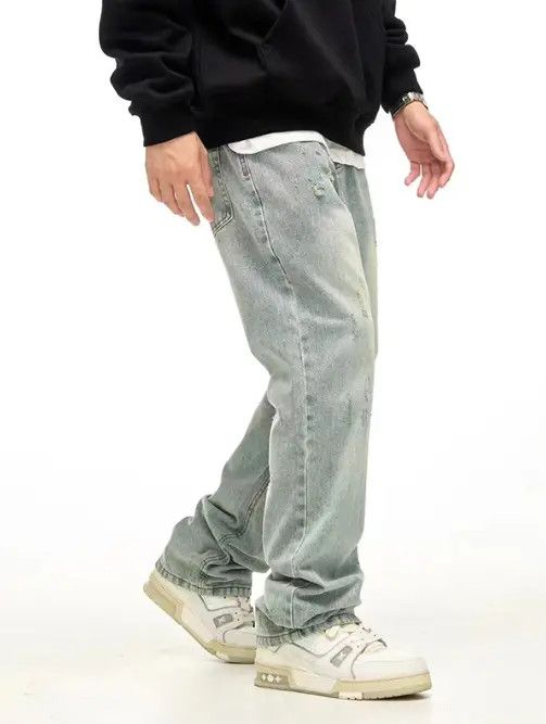 Japanese Brand Kawa Distressed retro simple washed loose ripped jeans Size US 34 / EU 50 - 6 Thumbnail