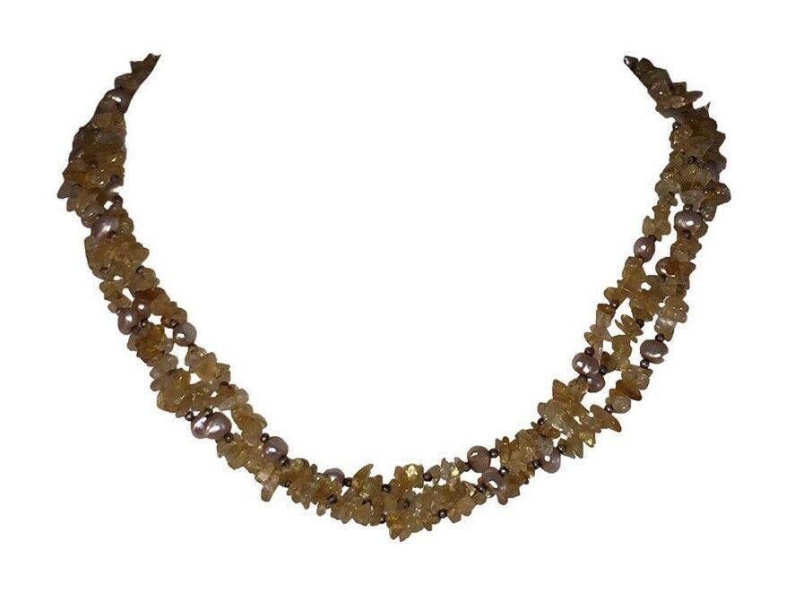 Designer Citrine Freshwater Pearl Silver Bead Multi Strand Necklace Size ONE SIZE - 1 Thumbnail