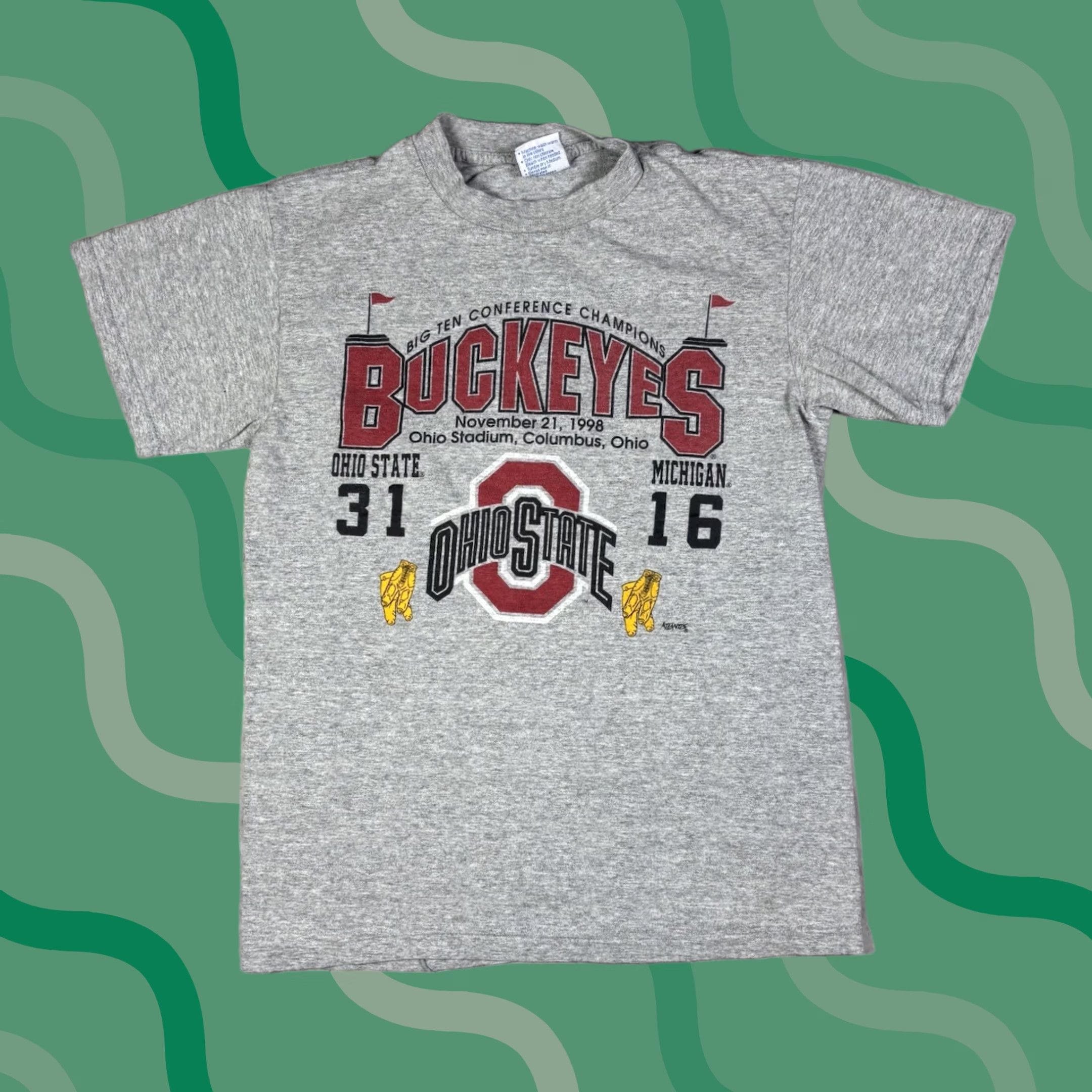 Champion VINTAGE 90s Buckeyes Conference Champions T Shirt Mens M Gray Cotton Short Sleeve Crew Neck All Sport Football Promo Shirt Size US M / EU 48-50 / 2 - 1 Thumbnail