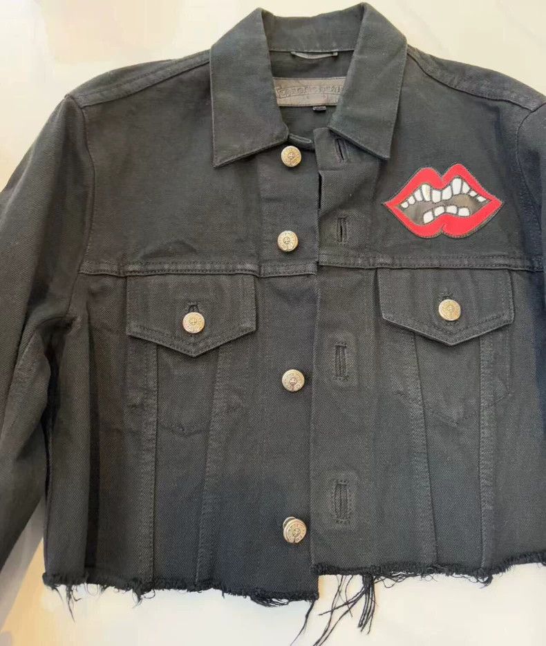 Black Denim Jacket with Lip Design