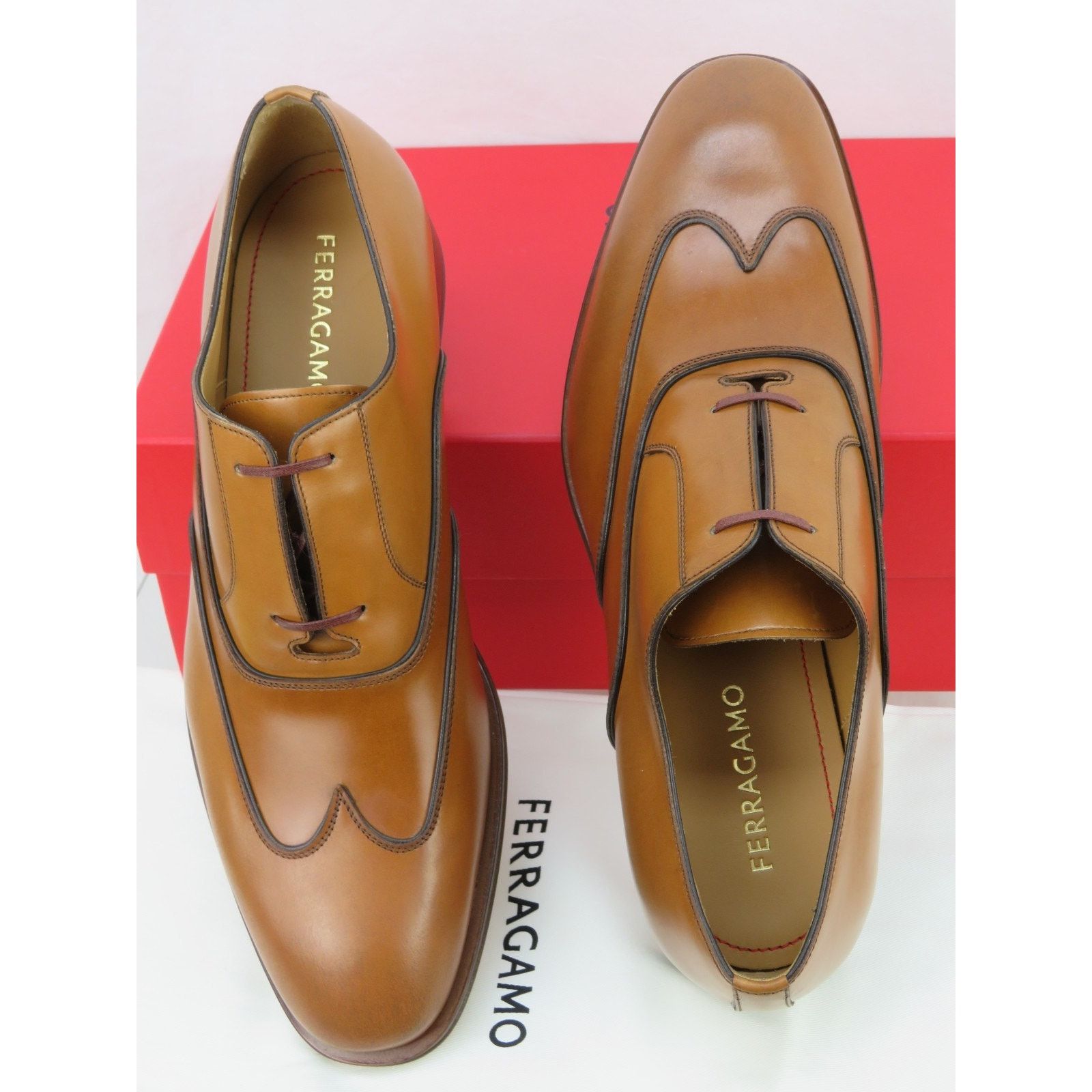 Salvatore Ferragamo NIB FERRAGAMO CORIAN BROWN TAN BROGUE LEATHER OXFORDS 8 EE Size US 8 / EU 41 - 2 Thumbnail